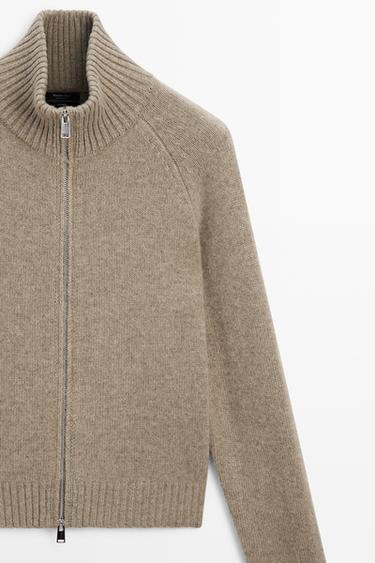 100% cashmere zip knit cardigan — TAUPE GREY 4