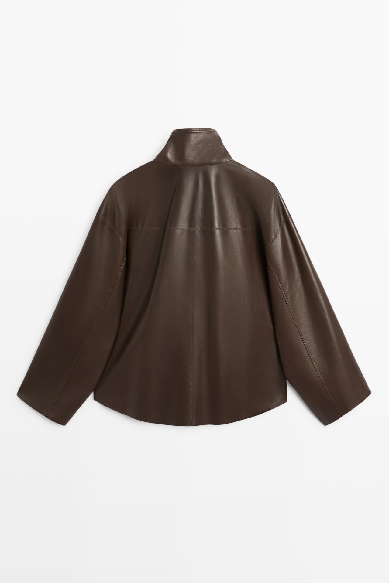 Nappa leather button-placket jacket — BROWN