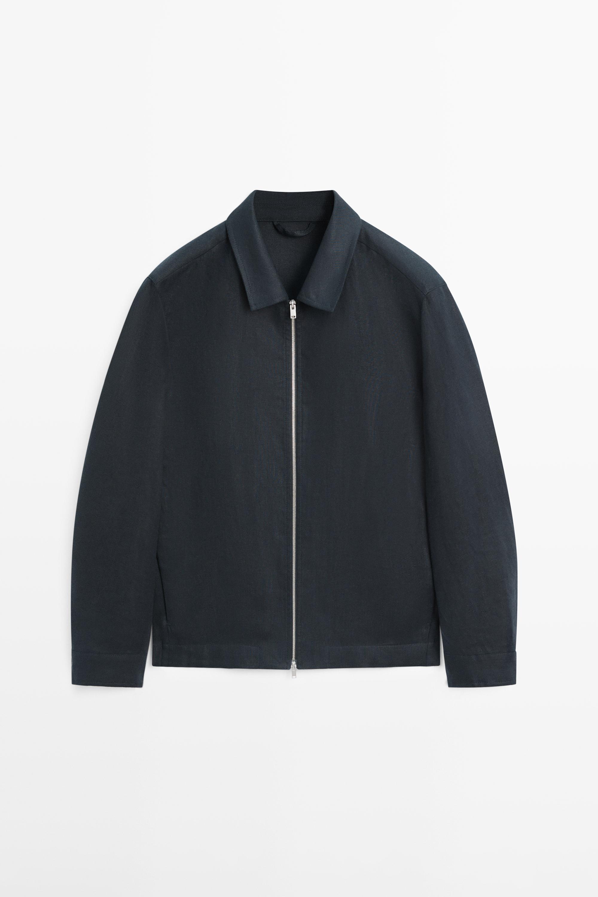 Cropped linen jacket — NAVY BLUE