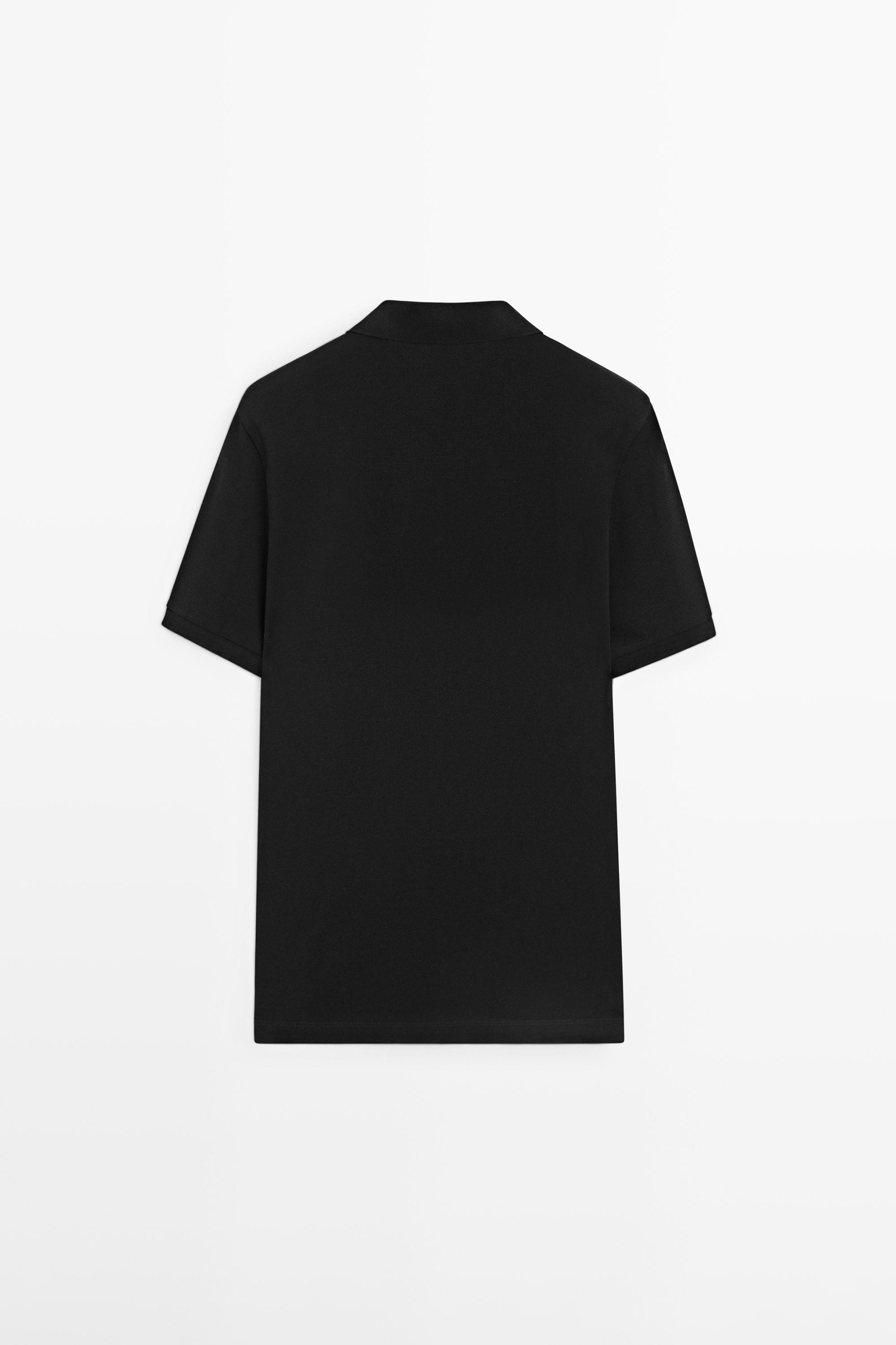 Micro-textured cotton piqué polo shirt — BLACK