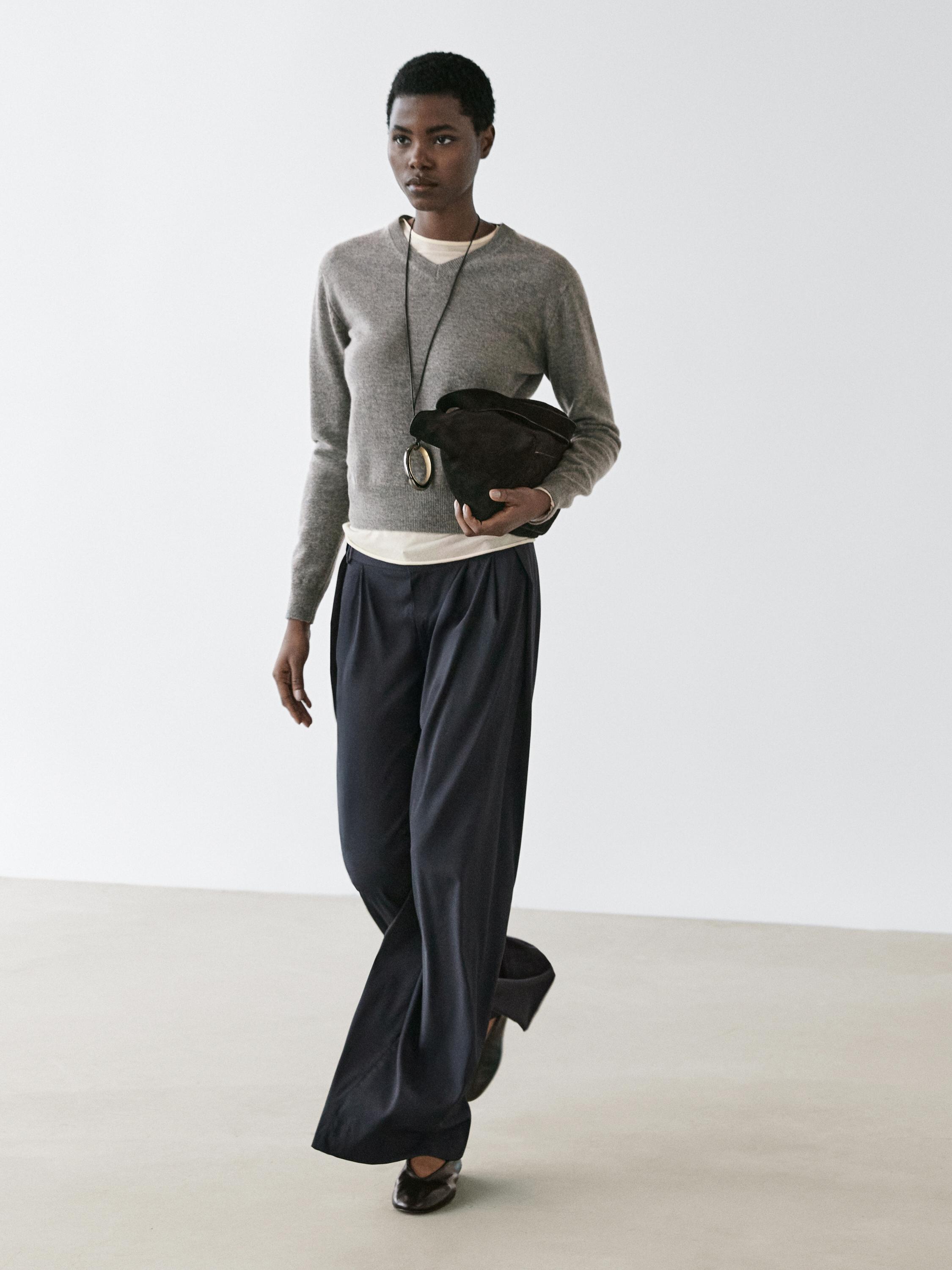Pleated wool blend trousers — NAVY BLUE