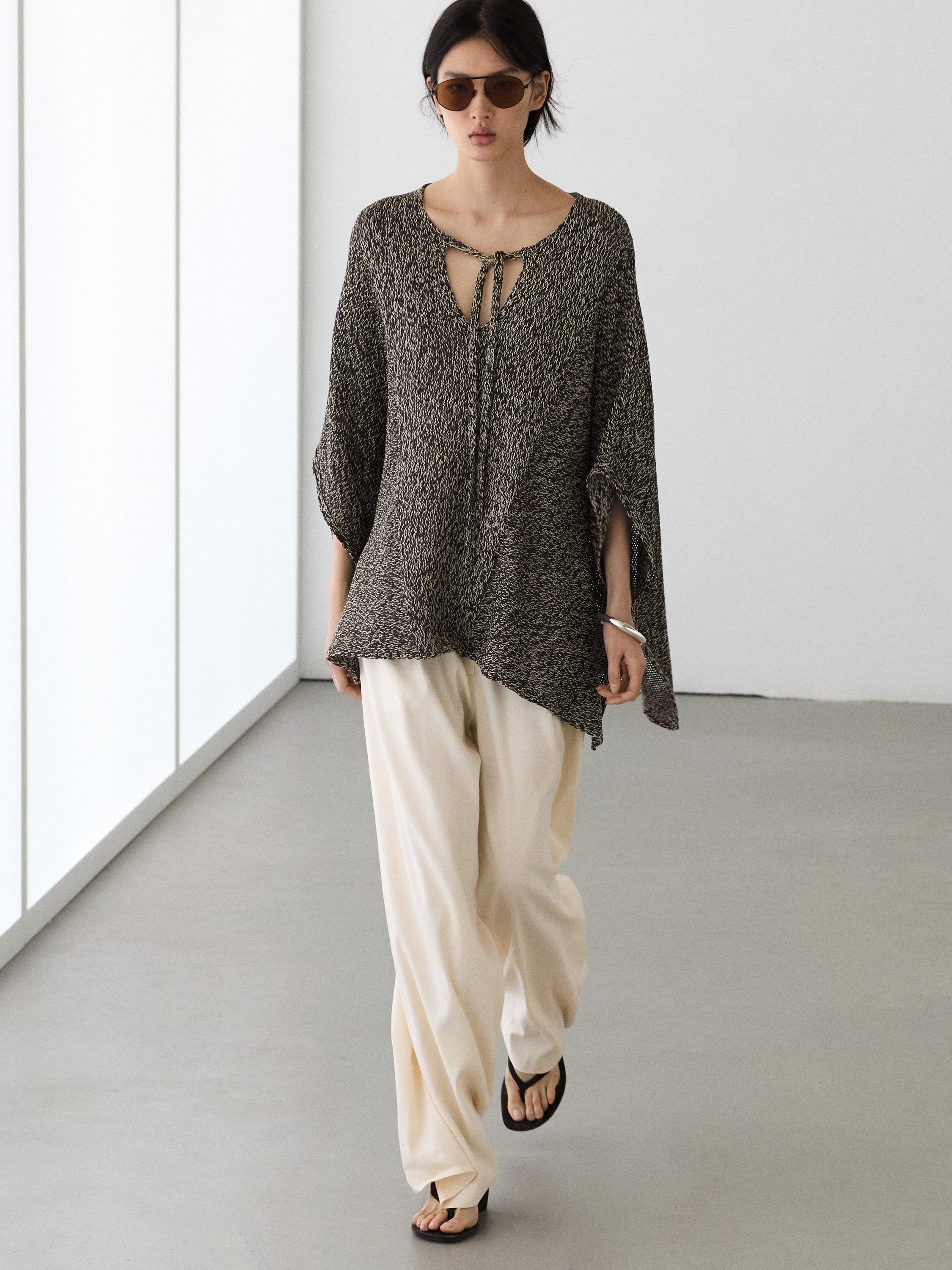 Cotton blend knit cape — BROWN