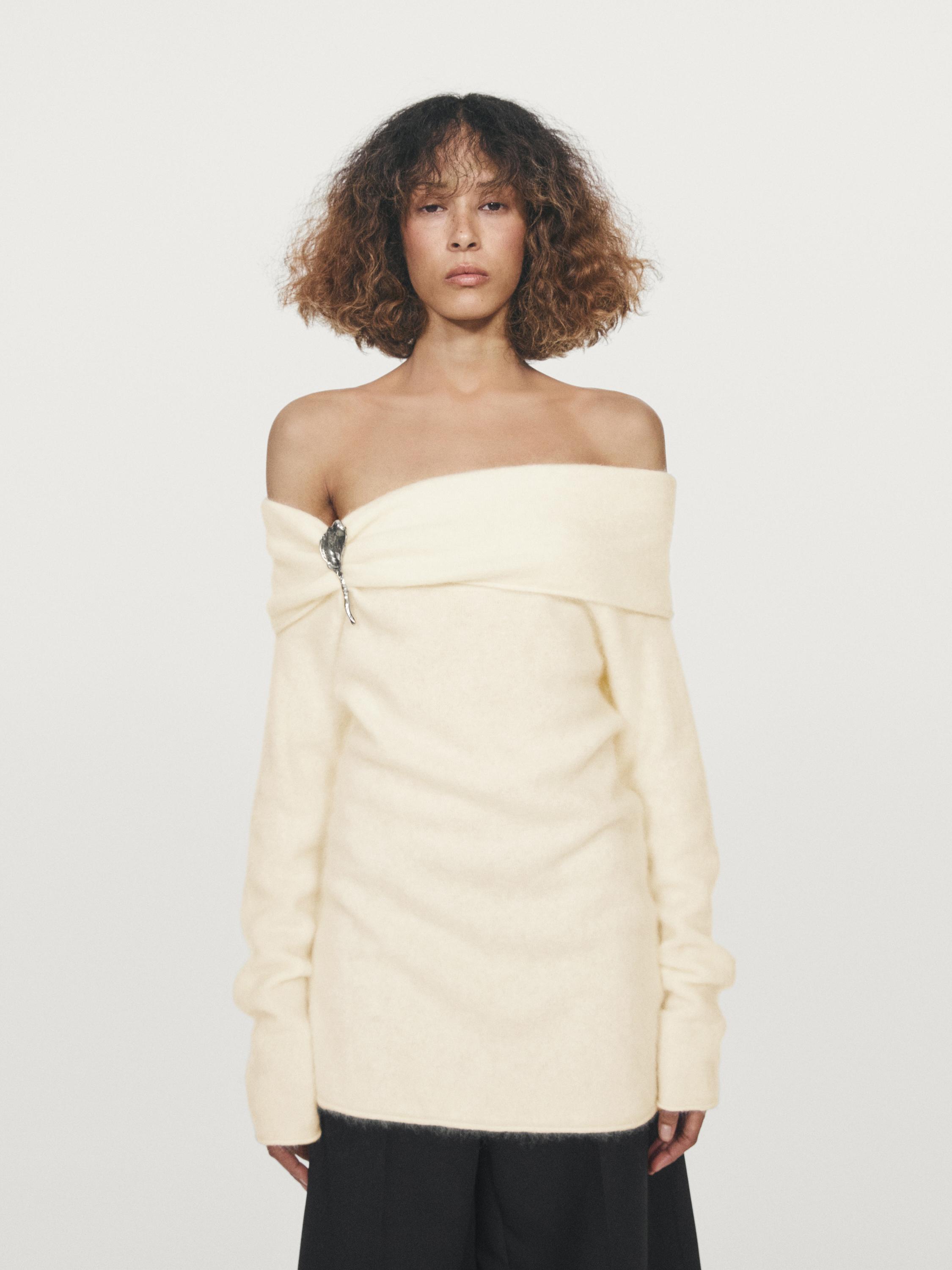 Jersey punto hombros descubiertos lana cashmere