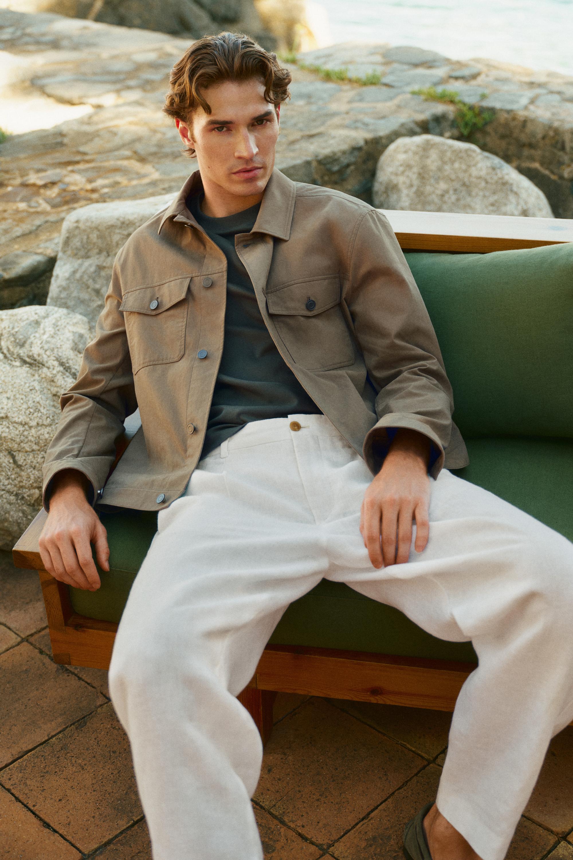 Linen-cotton straight-leg pants — Off white