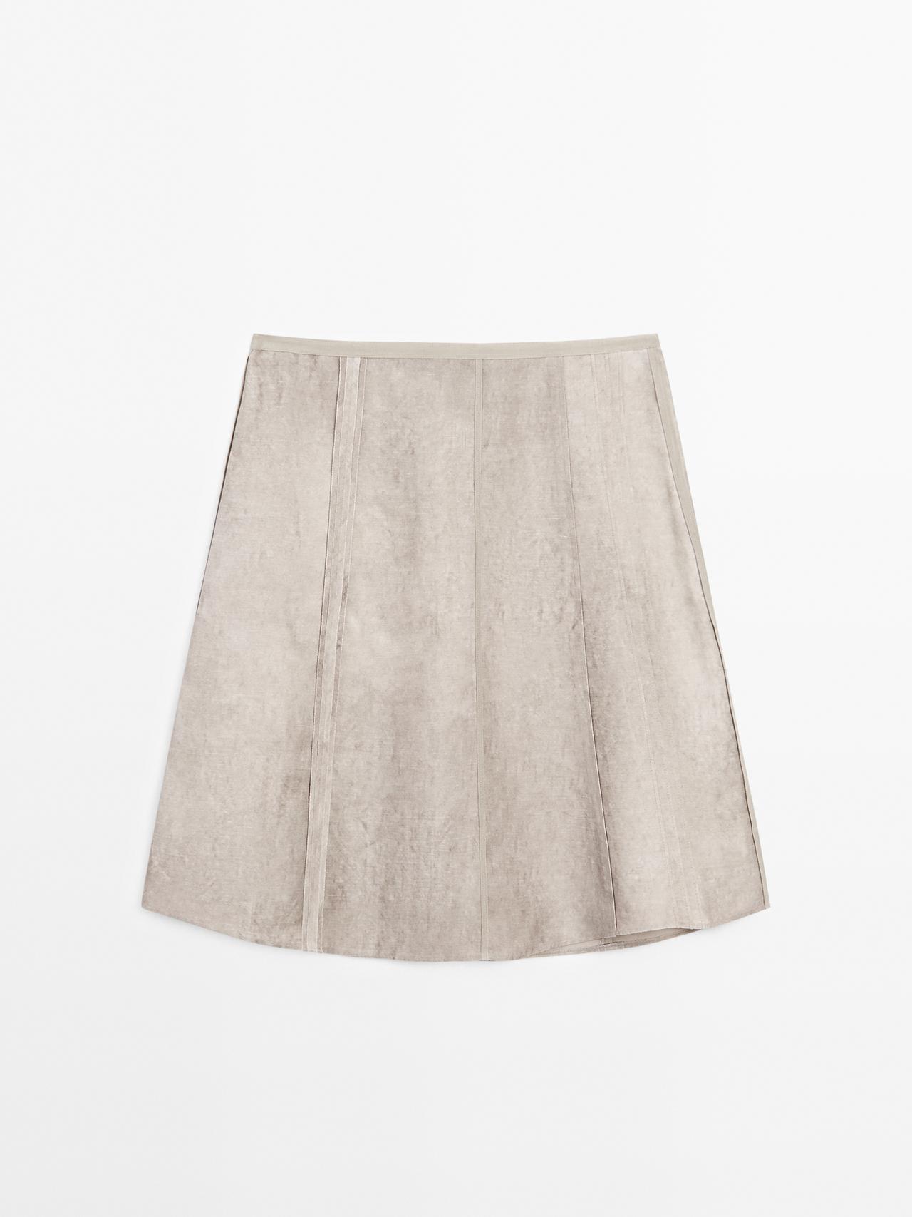 Massimo Dutti - Dame - Nederdel I Maltinto Med Sømdetaljer - Mulvarpegrå - 42