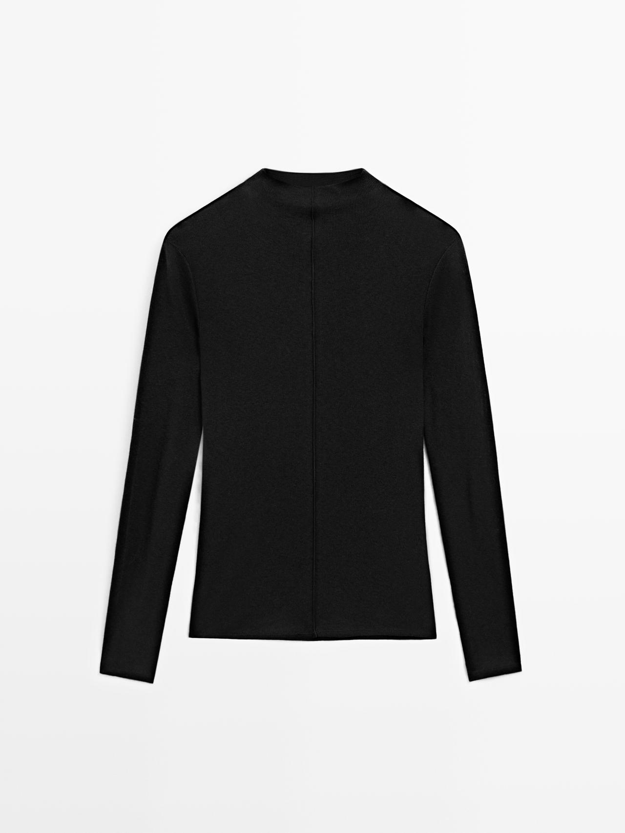 Massimo Dutti - Dame - Langærmet T-Shirt Med Sømdetalje - Sort - S