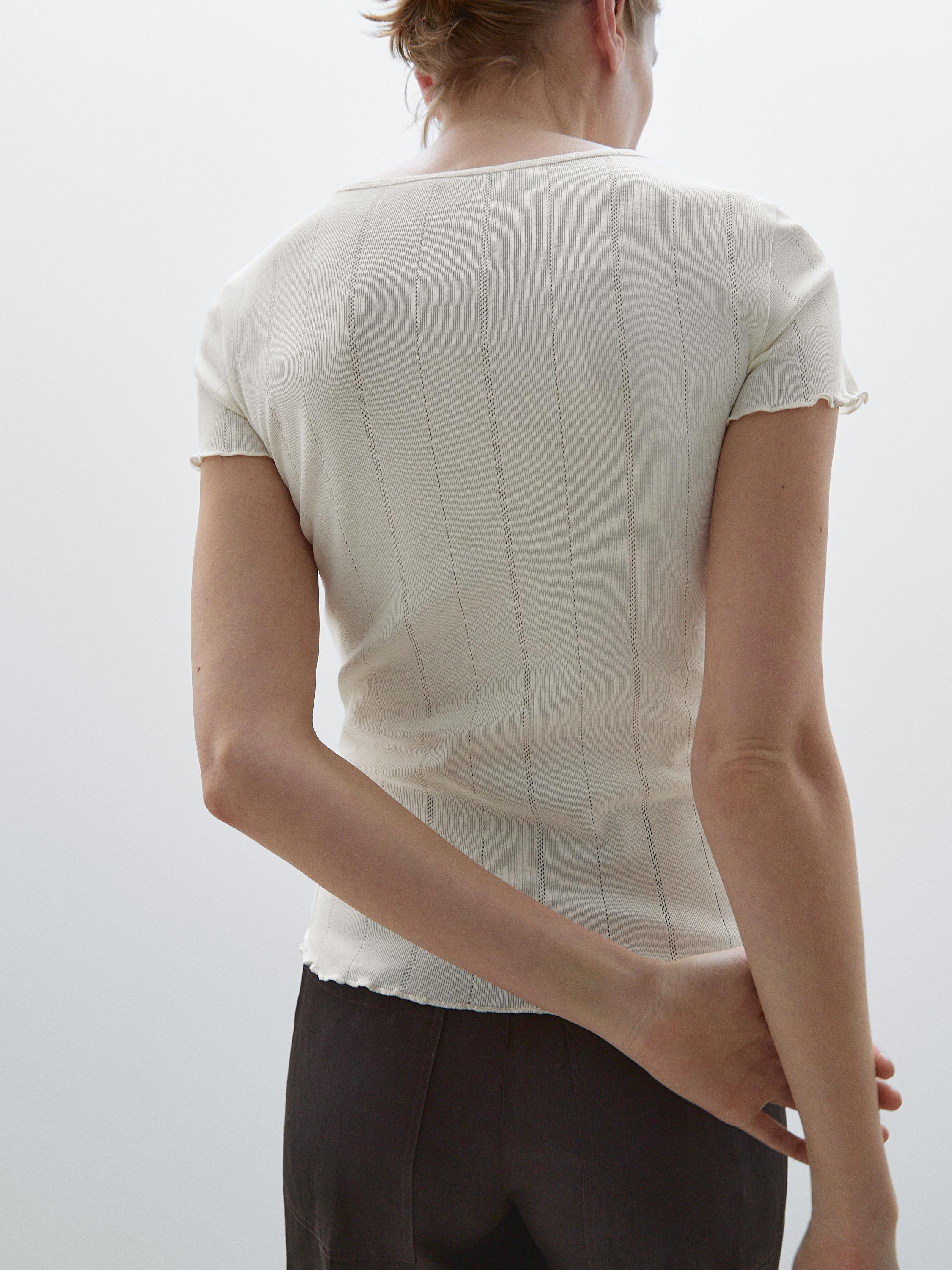 Tricou din bumbac pointelle rib ondulat