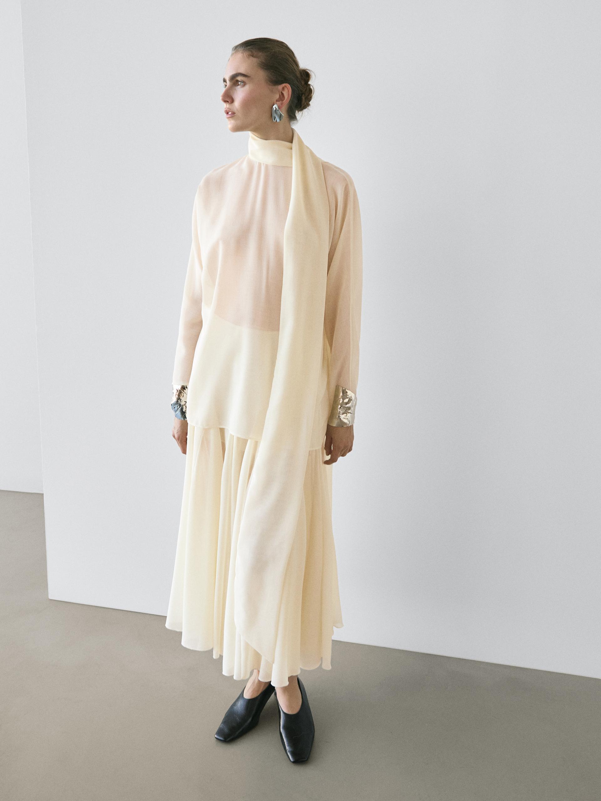 Blouse Fluide Avec Nœud - Studio - Cru - M - Massimo Dutti - Femme