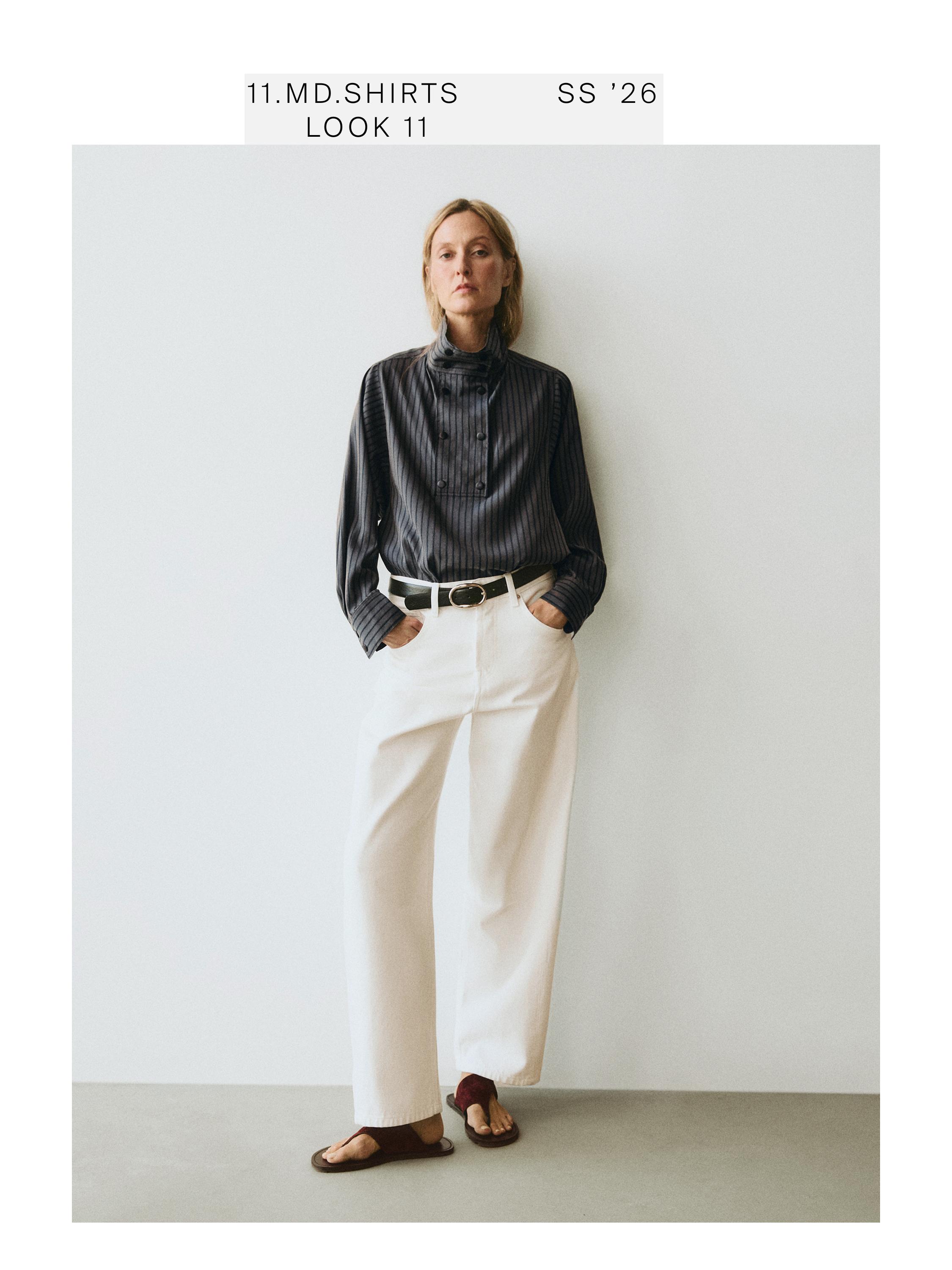 Striped flowing shirt with collar detail — GREY
