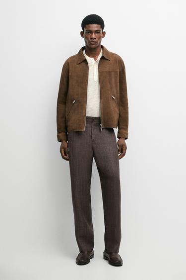 100% linen striped straight-leg pants — BROWN 1