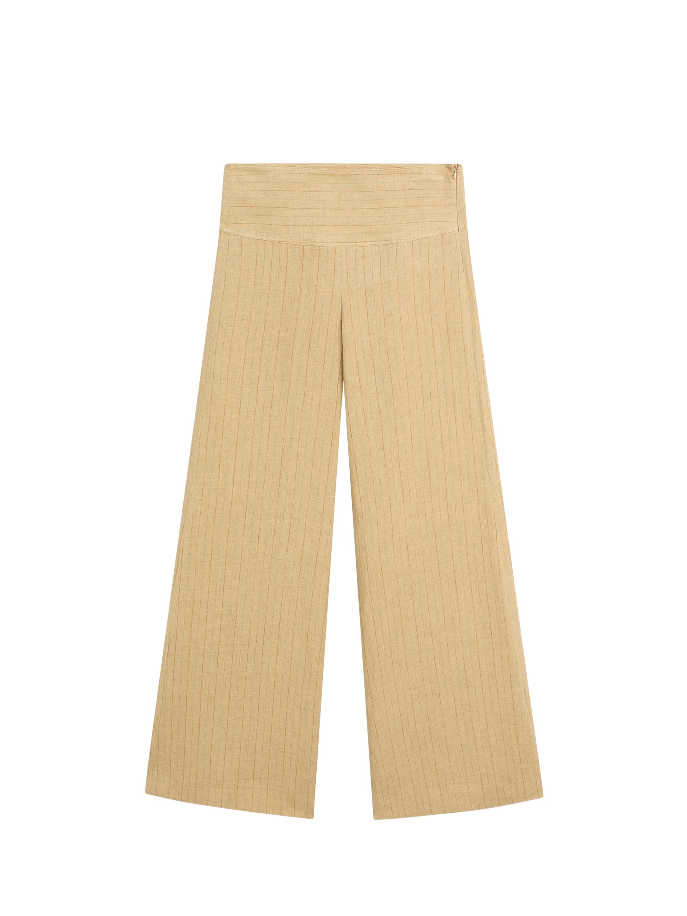 100% linen mid-waist flare pants — SAND