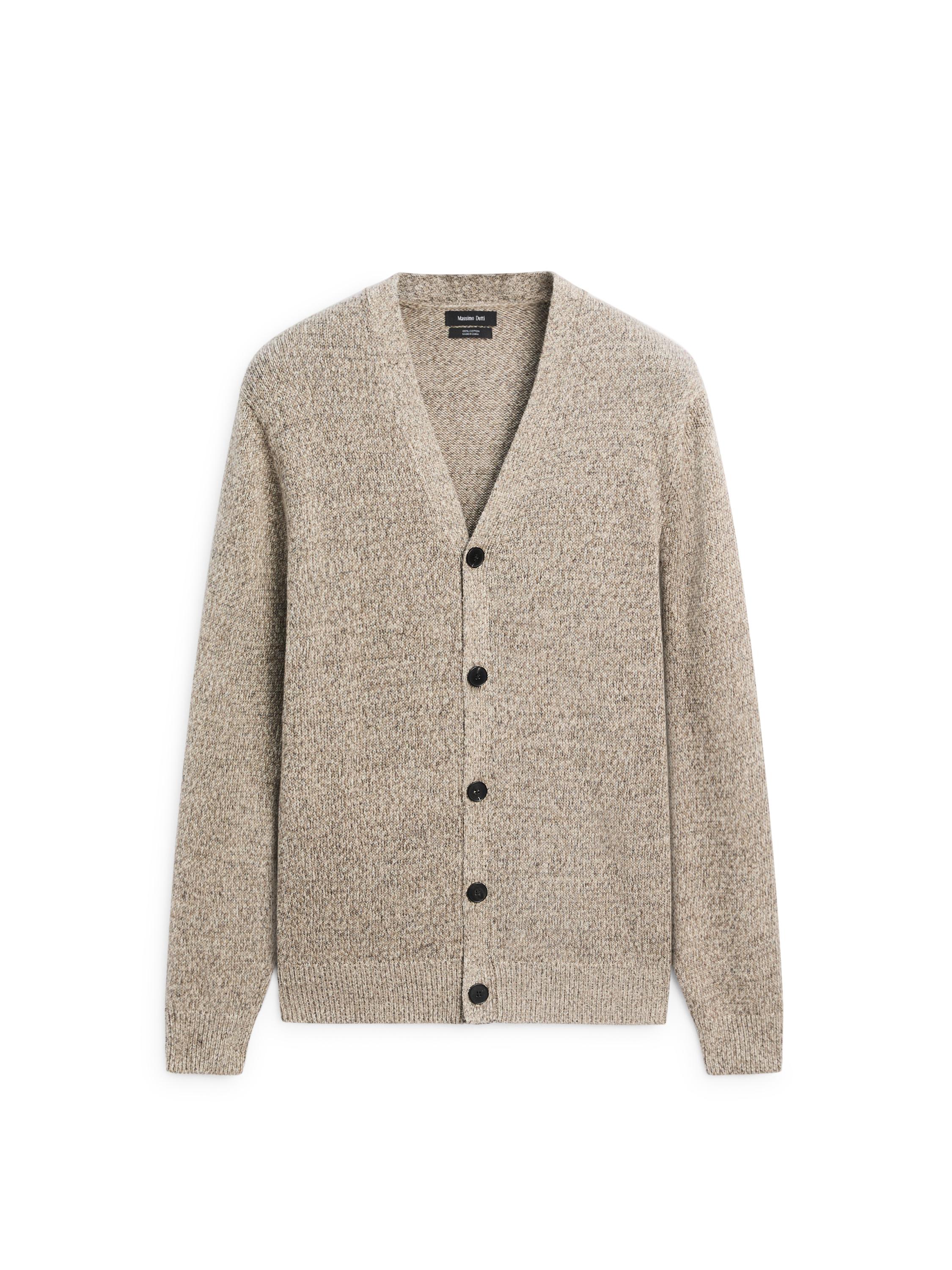Cotton knit cardigan with buttons — BEIGE MARL
