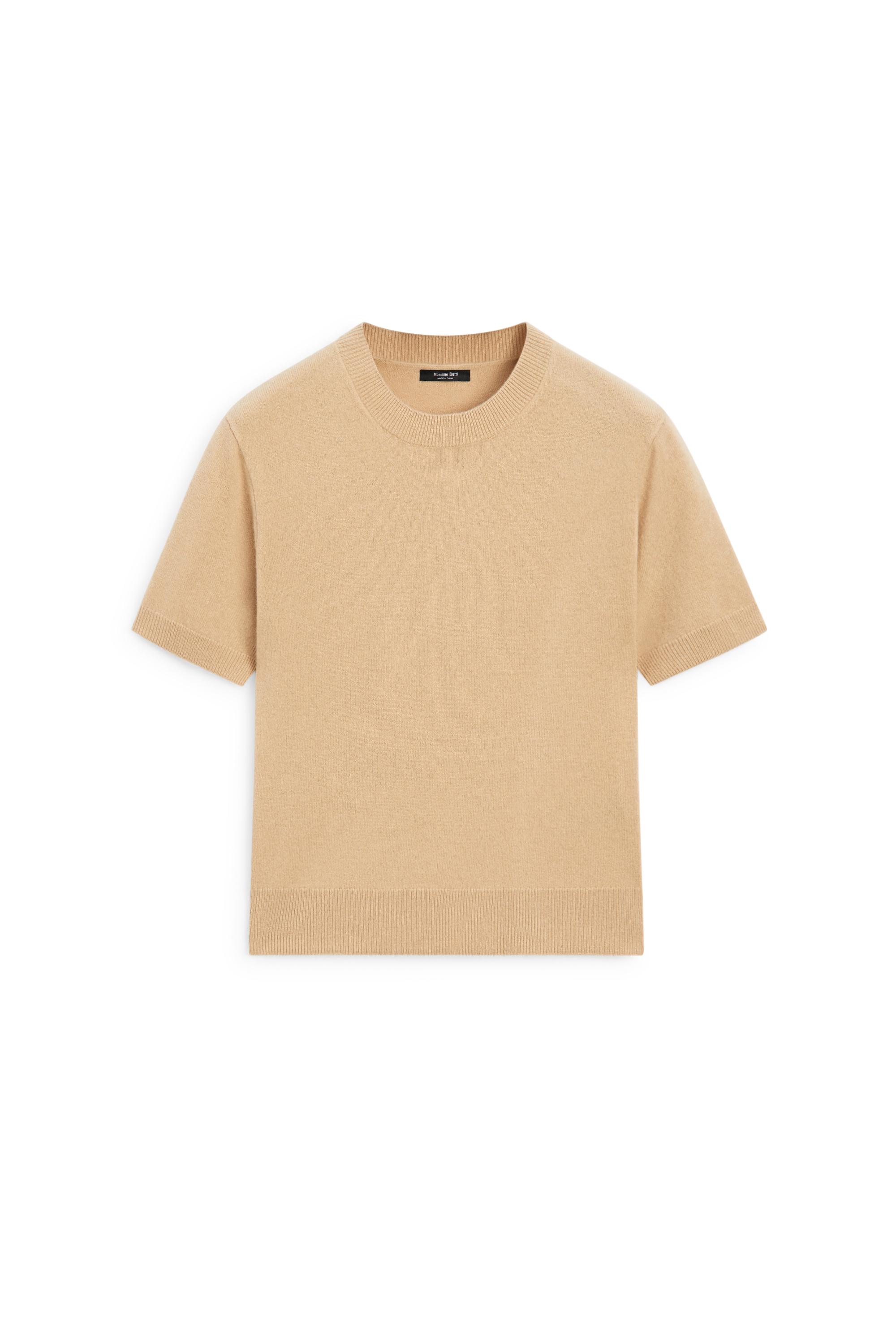 Wool blend short-sleeve knit sweater — CAMEL