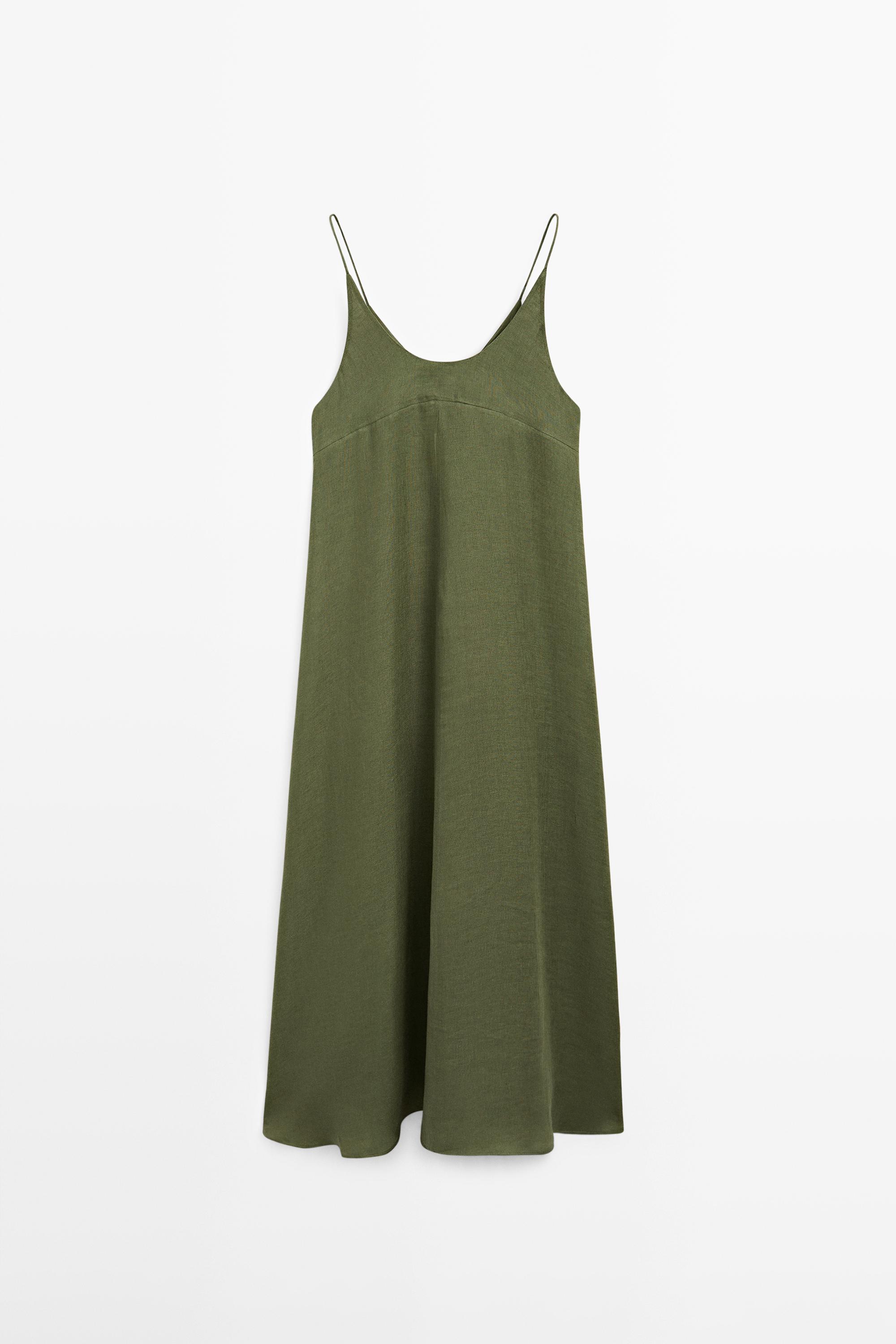Flowing midi dress with thin straps Green Dress | Massimo Dutti Flowing midi dress with thin straps Green Dress | Massimo Dutti