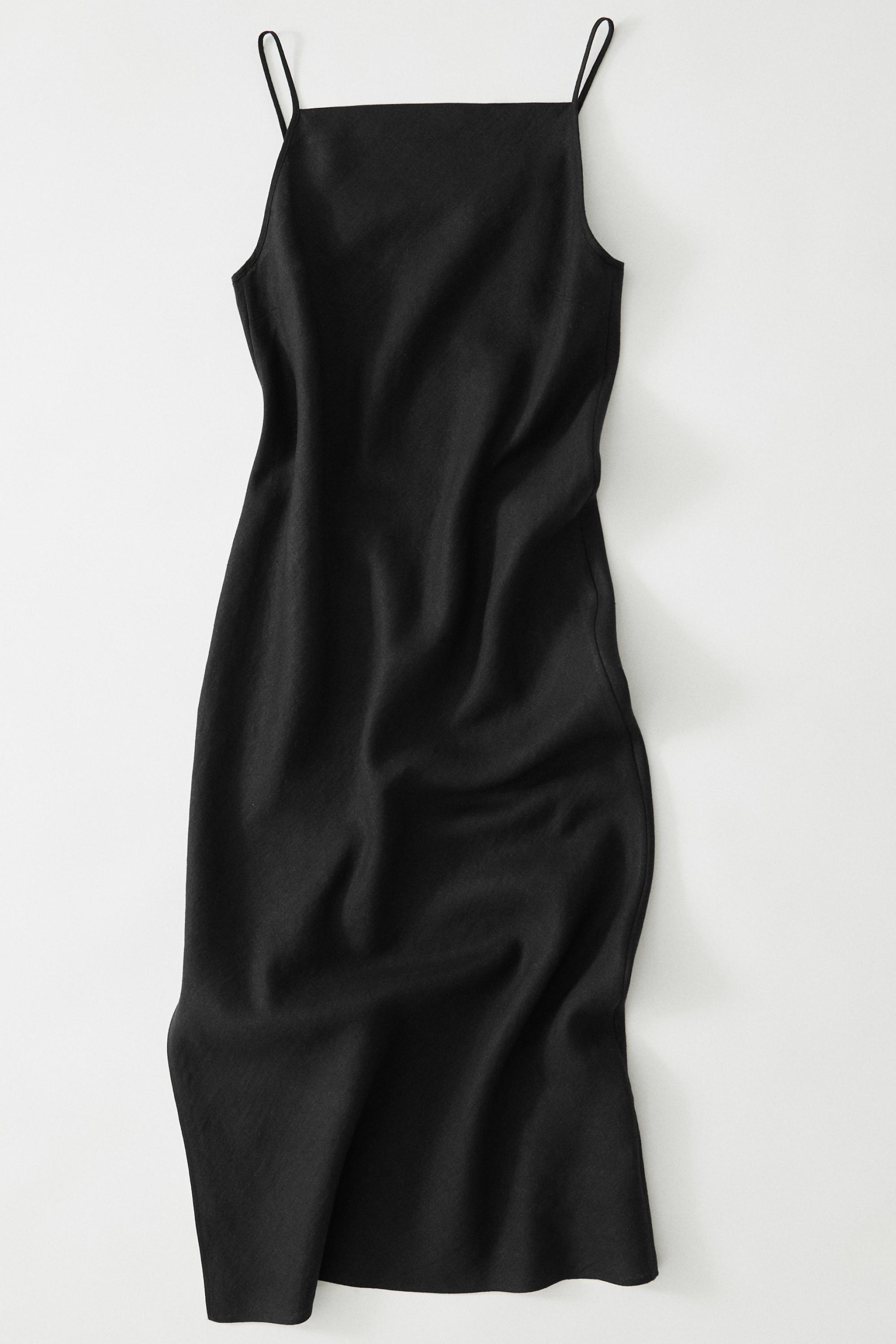 100% linen midi dress  Black  Dress | Massimo Dutti