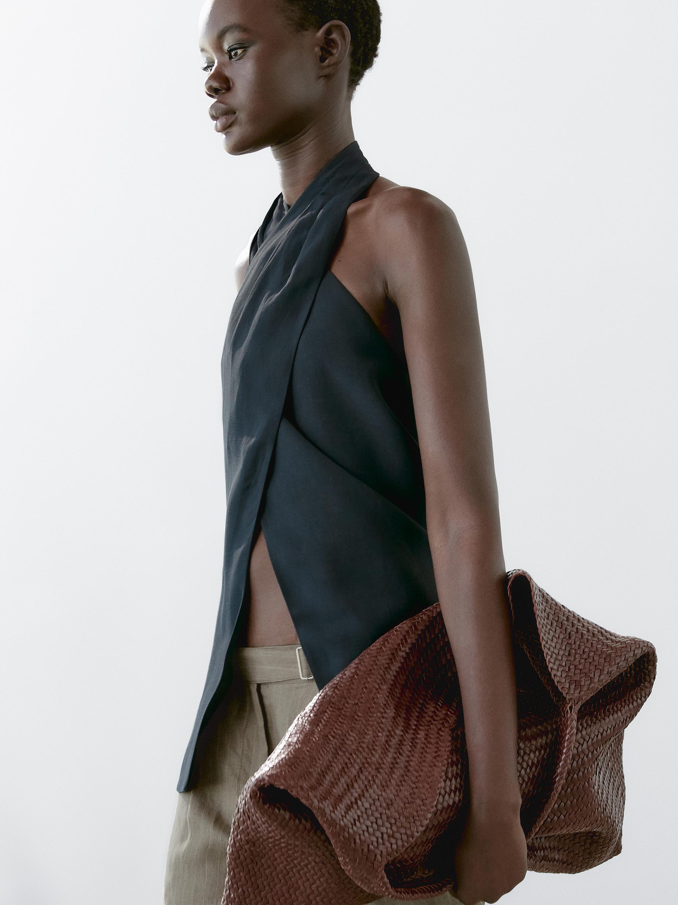 Nappa leather woven maxi tote bag