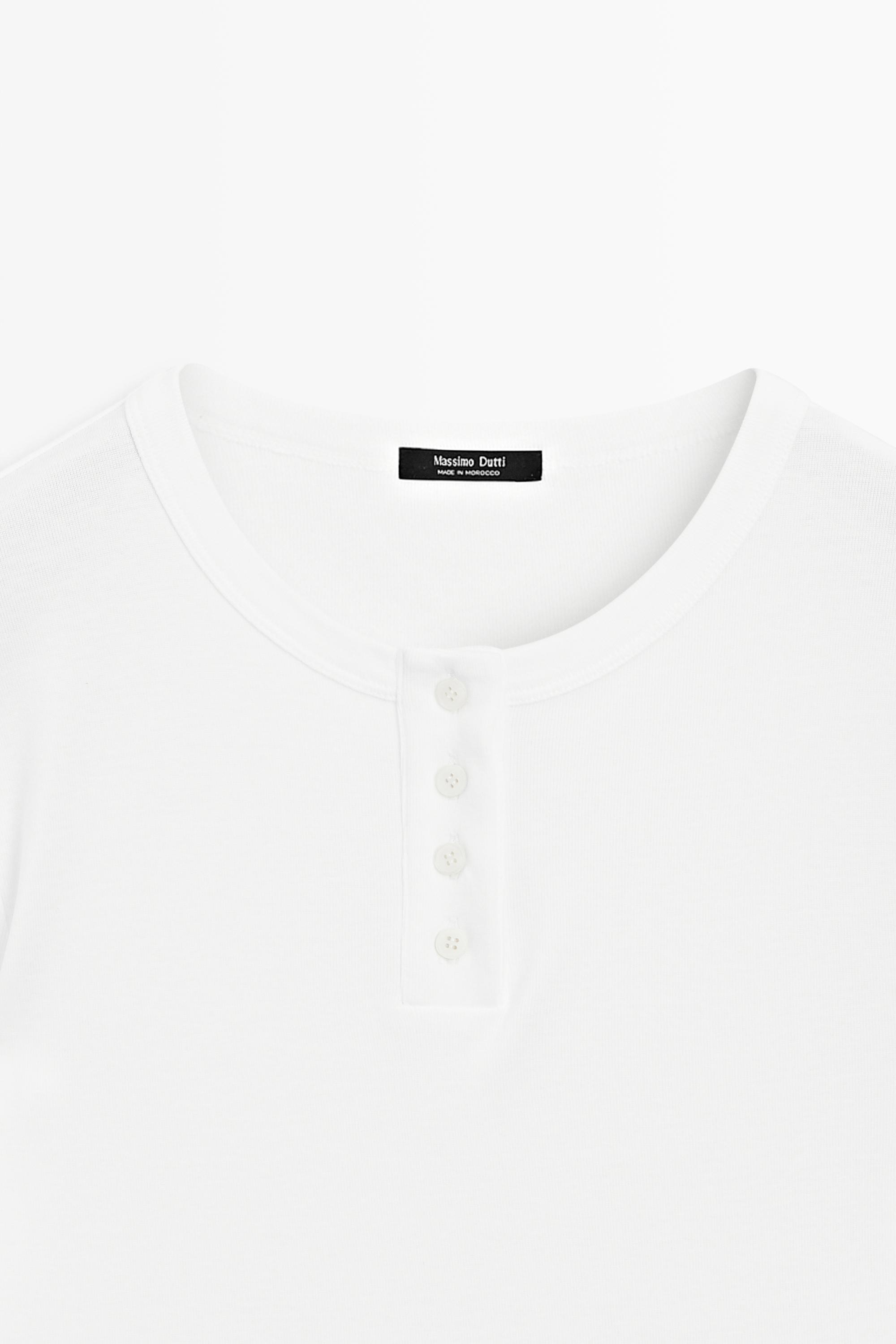 100% cotton short sleeve henley T-shirt — WHITE