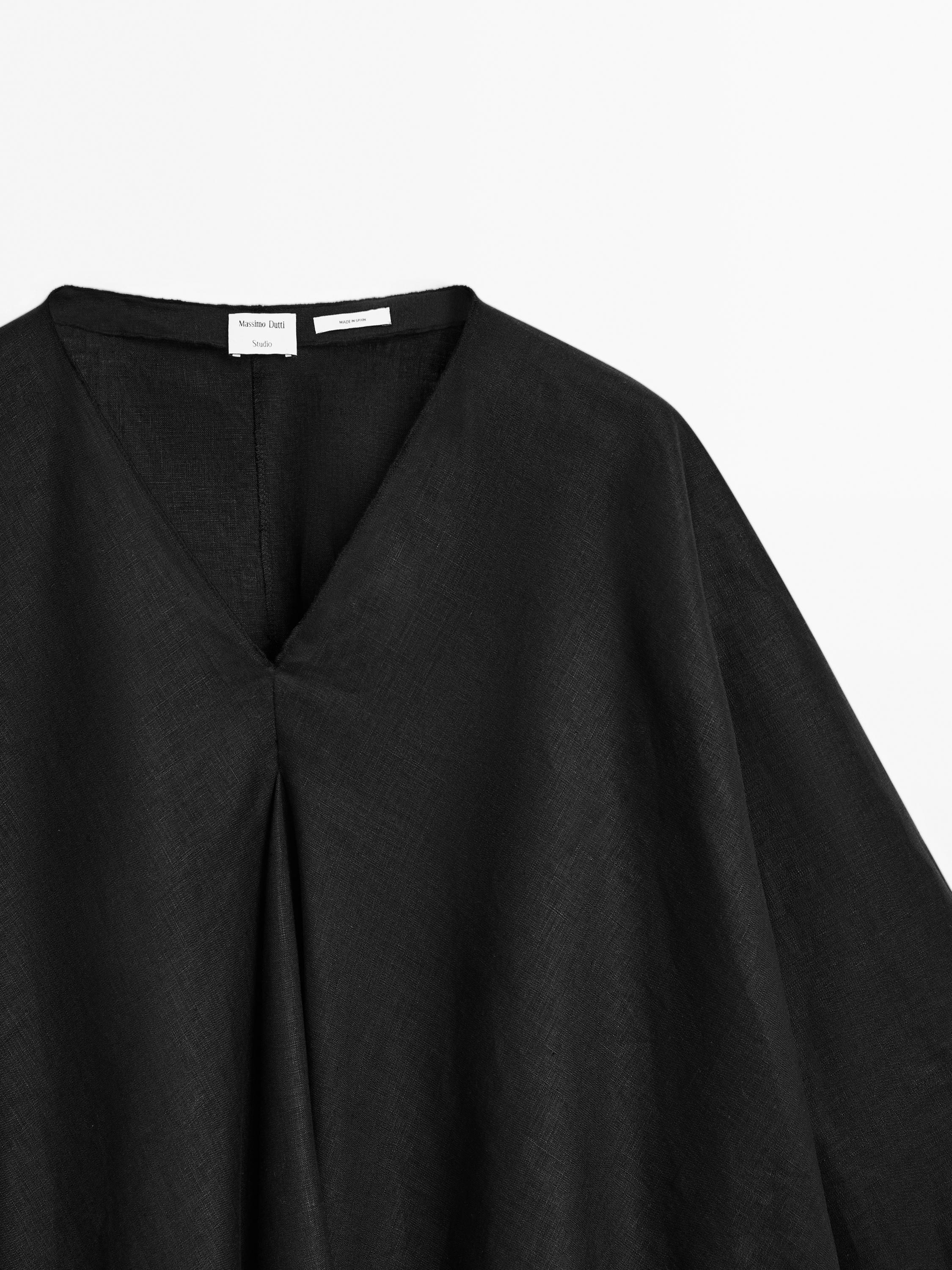 Fließende Langbluse aus 100 % Leinen im Cape-Stil - Studio
