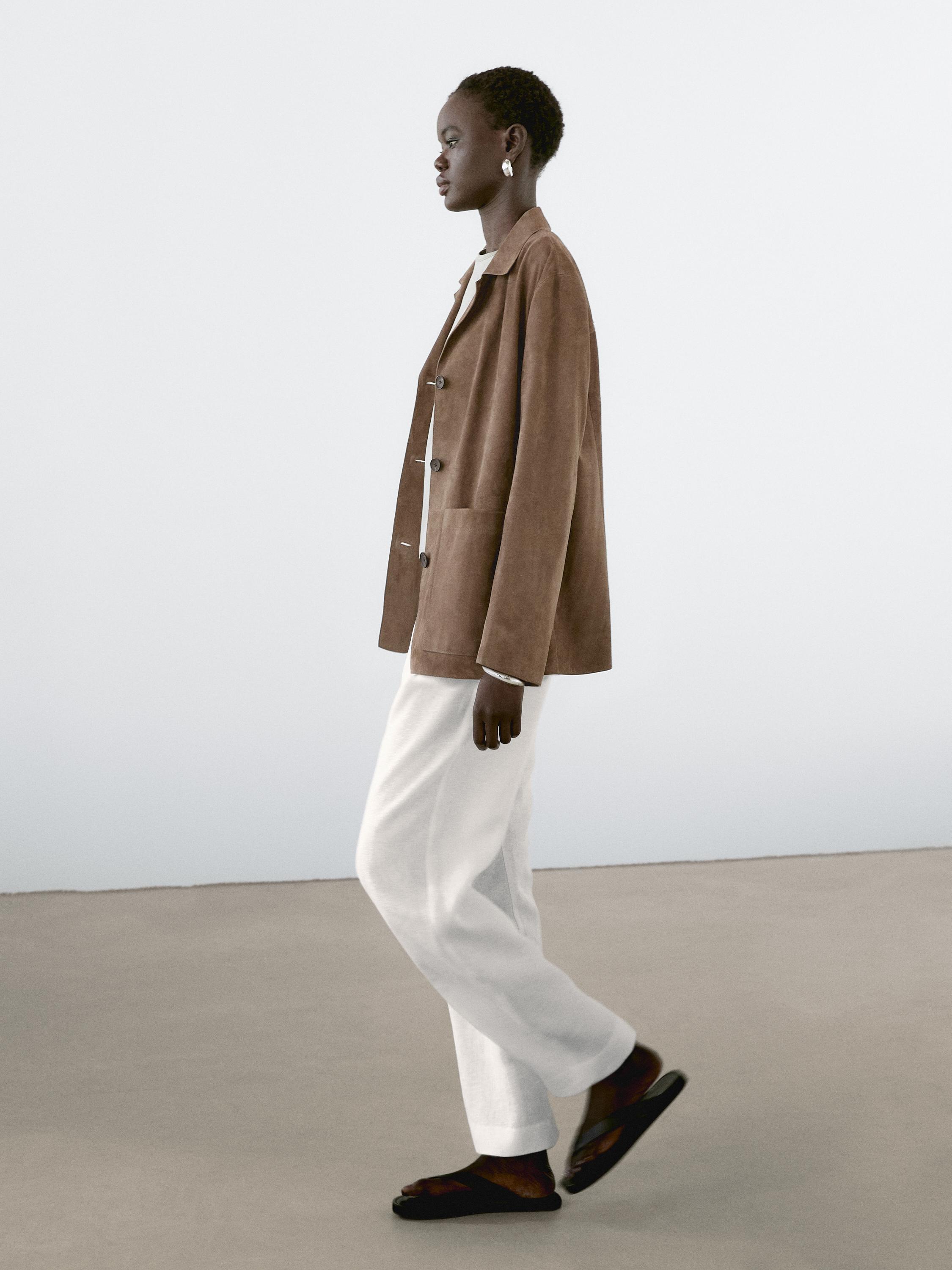 Flowing suede leather blazer · Mole Brown · Bags And Backpacks