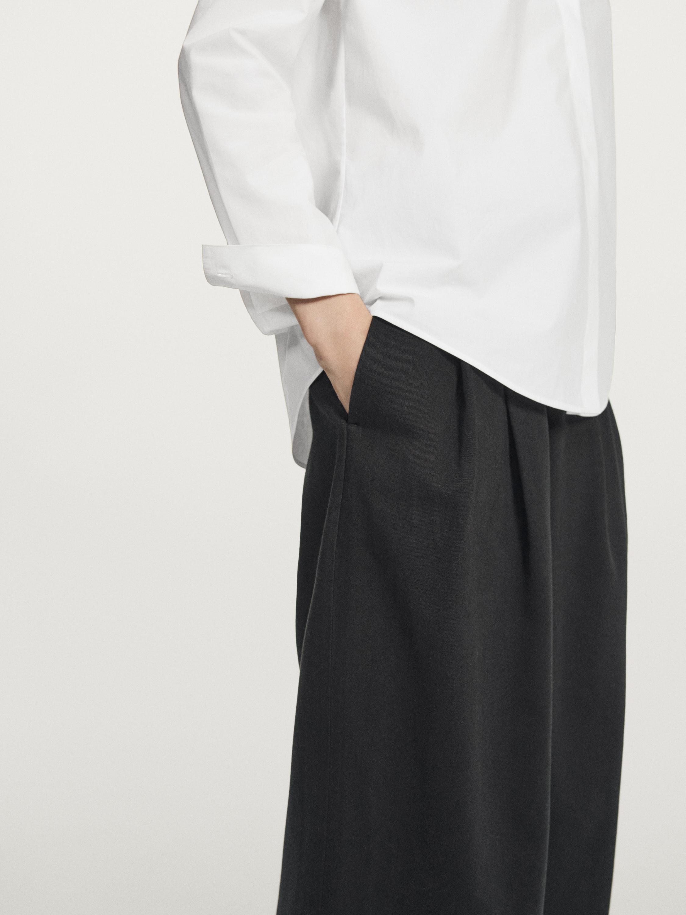 Poplin shirt with hidden buttons — WHITE