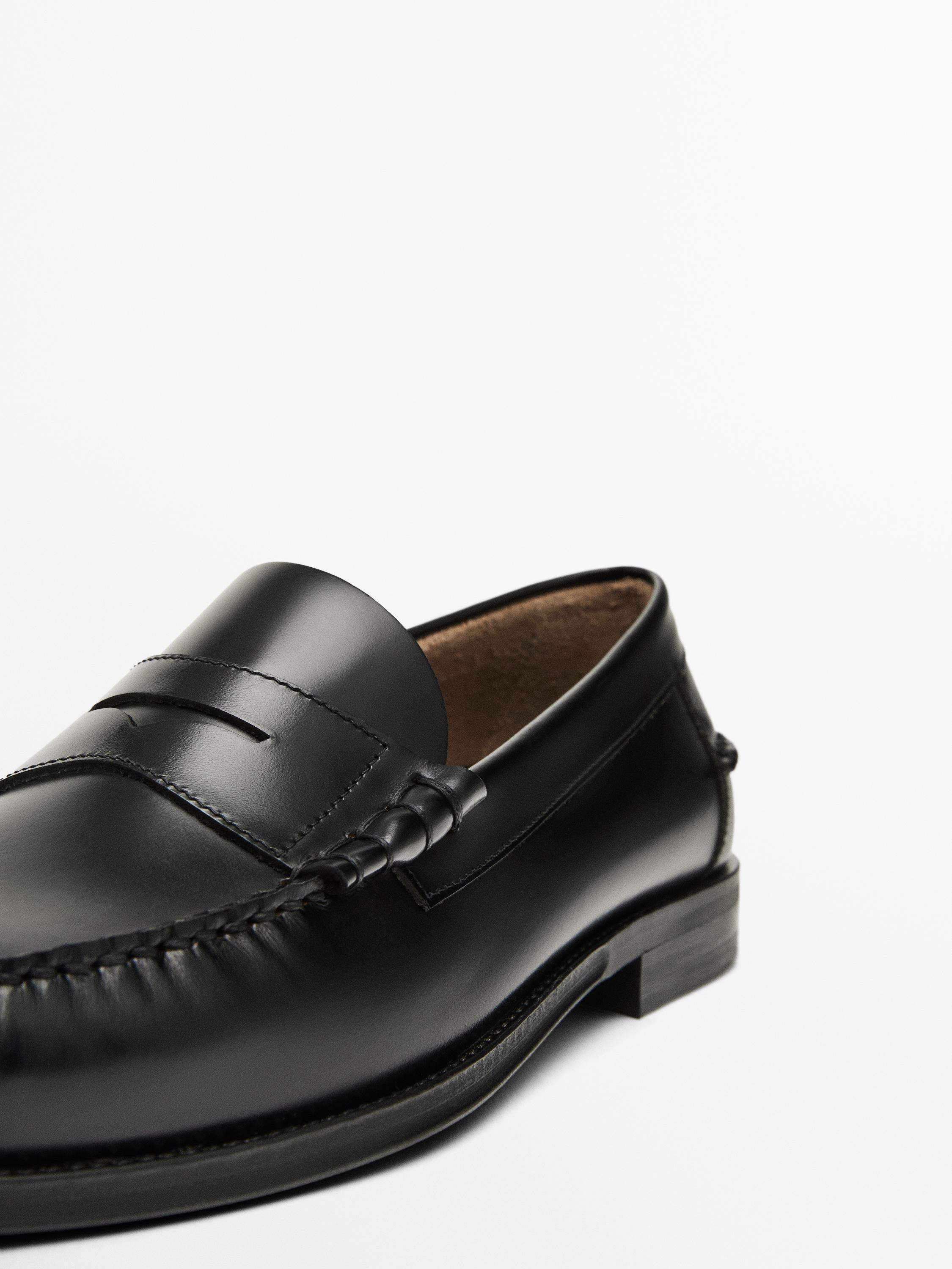 Leather loafers with penny strap — BLACK