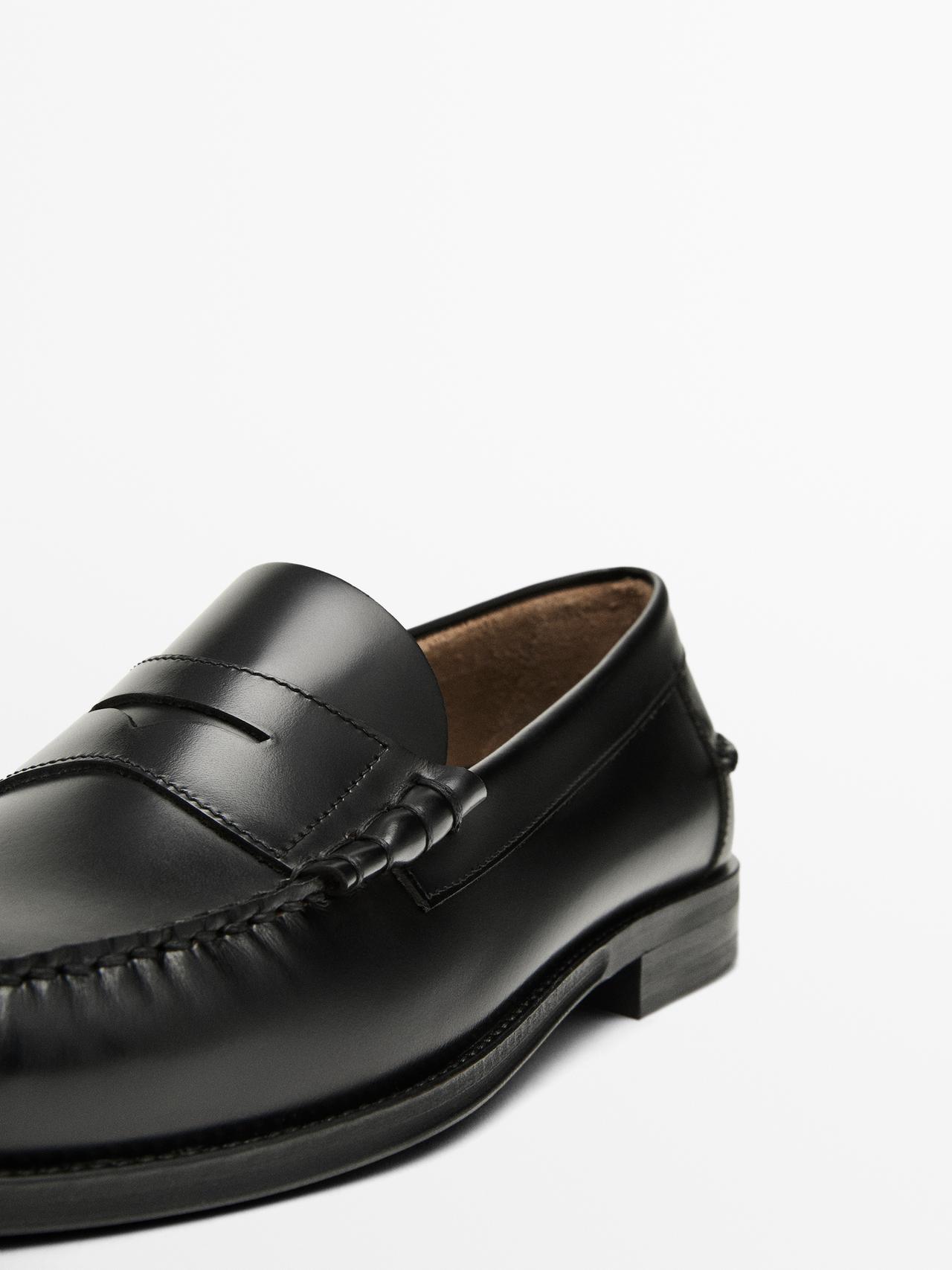 Leather loafers with penny strap — BLACK
