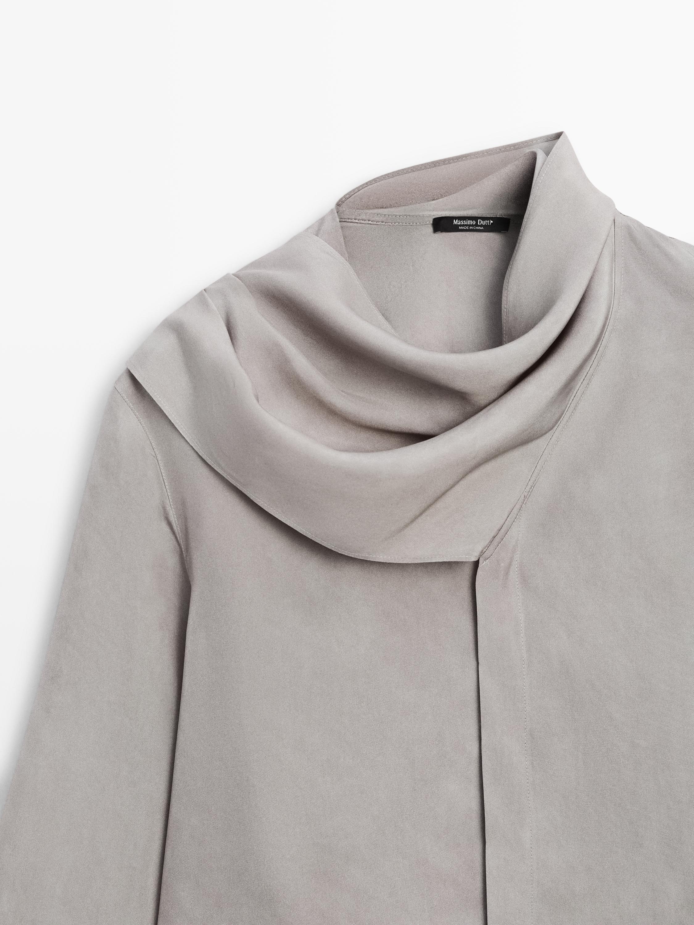 Flowing shirt with scarf detail — GREY