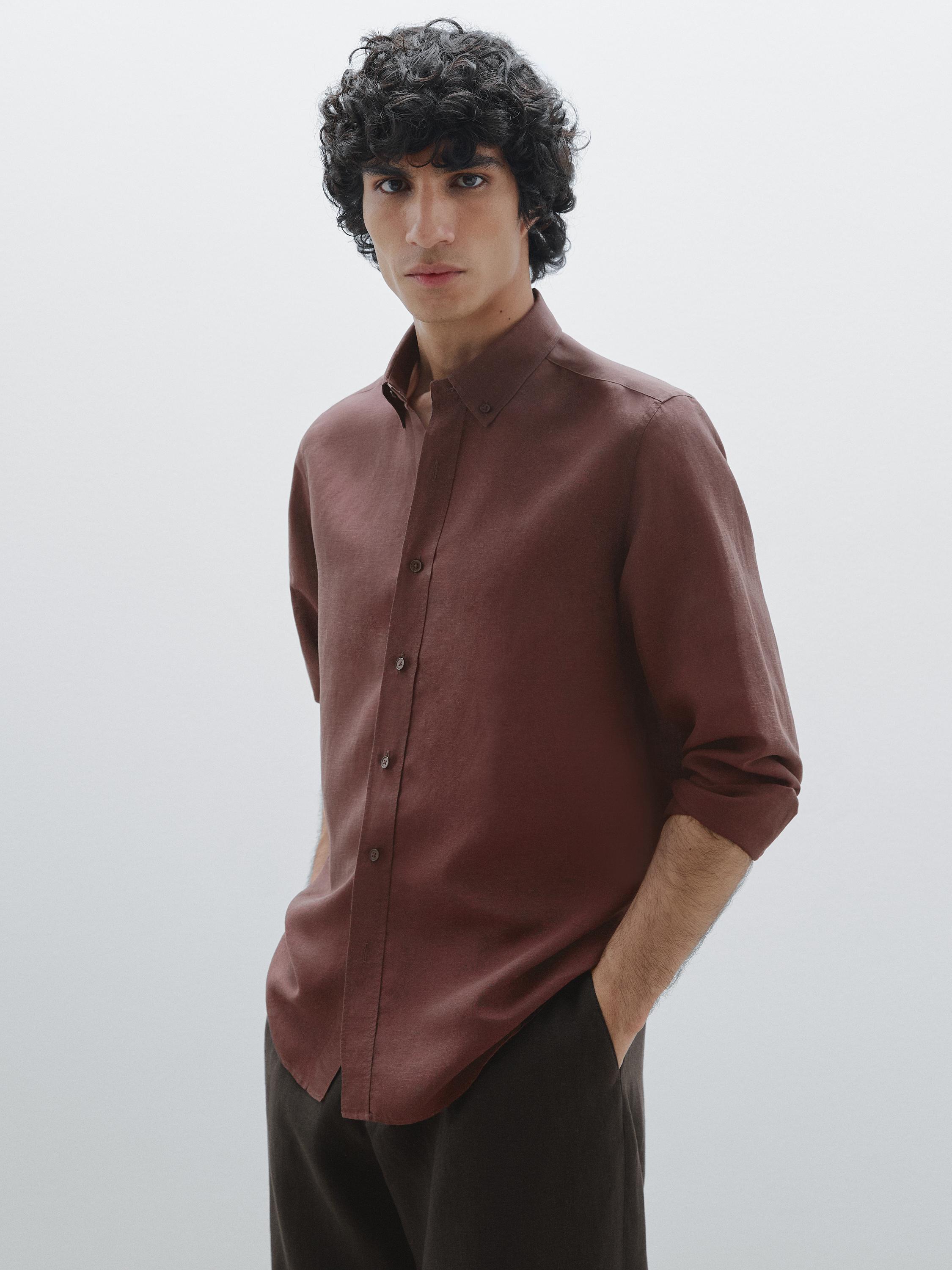 Lightweight slim fit linen blend shirt
