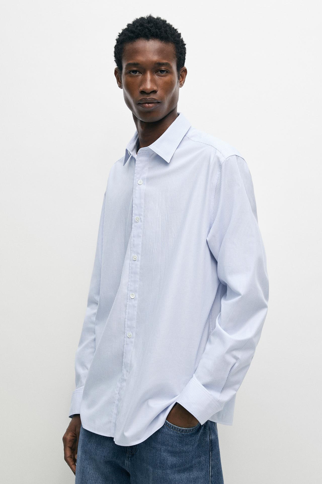 Pinstriped regular fit shirt — Sky blue