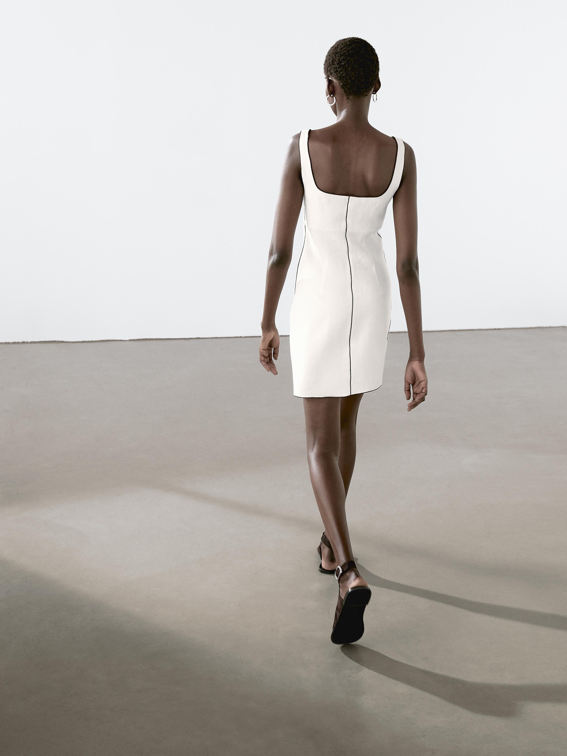 Linen mini dress with contrast trims