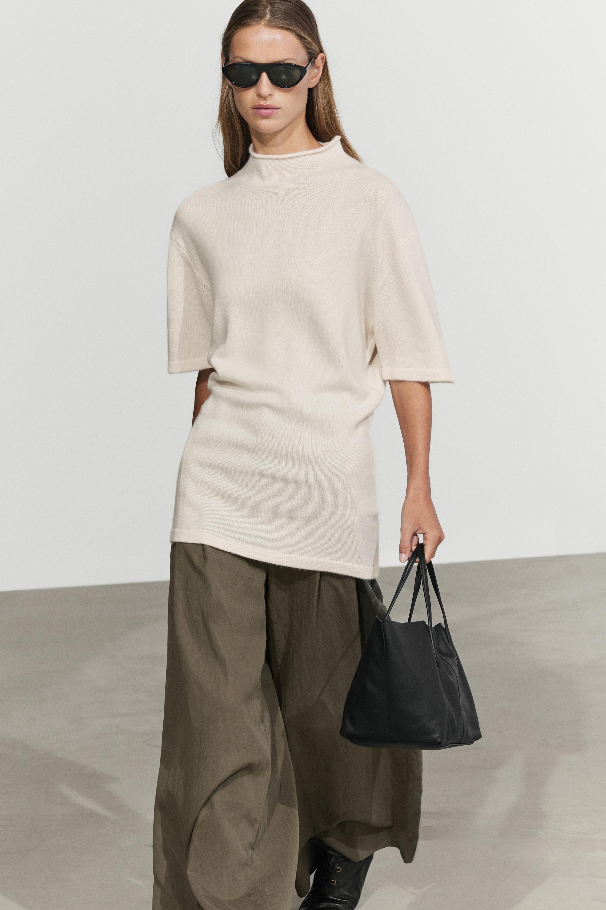 100% cashmere knit short sleeve sweater