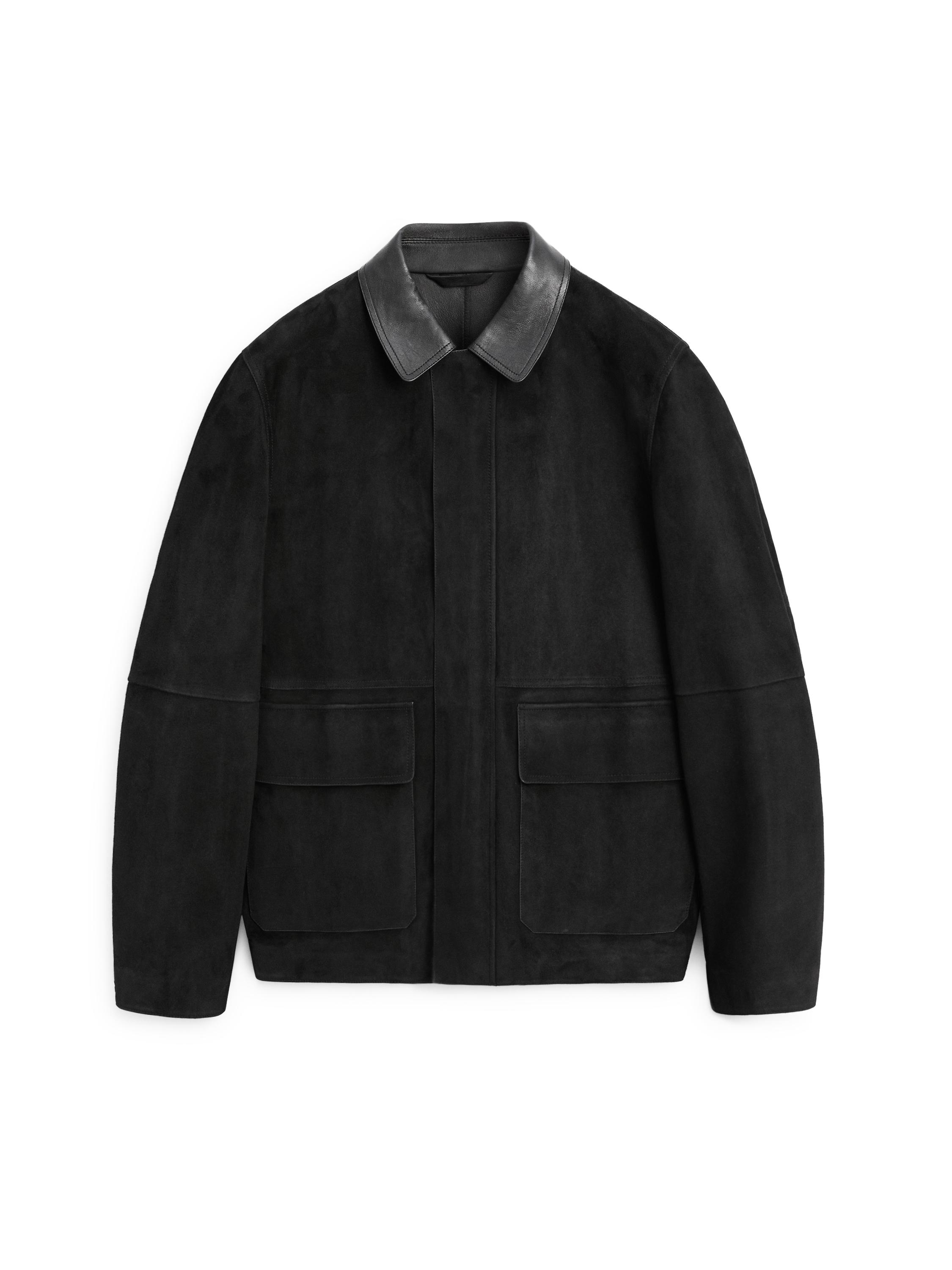 Jacket with suede pockets detail — BLACK
