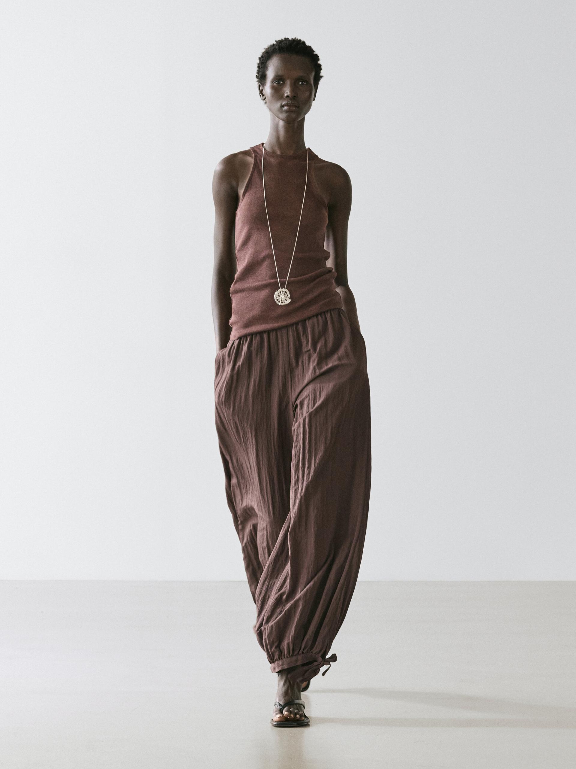 Lekki Dzianinowy Top Ze 100% Bawełny - Popielaty Brąz - Xs - Massimo Dutti - Kobieta