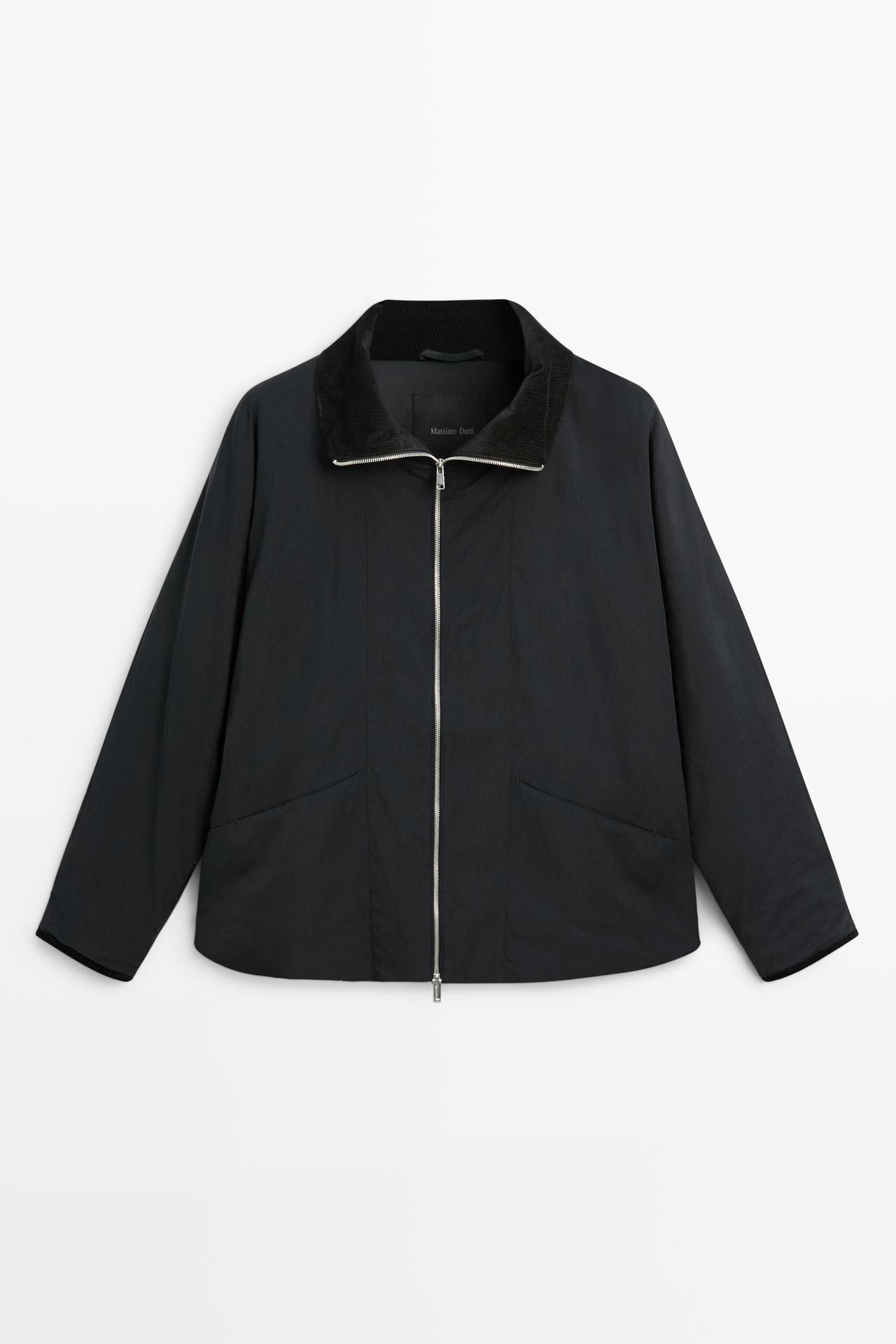 Quilted corduroy-collar parka — NAVY BLUE