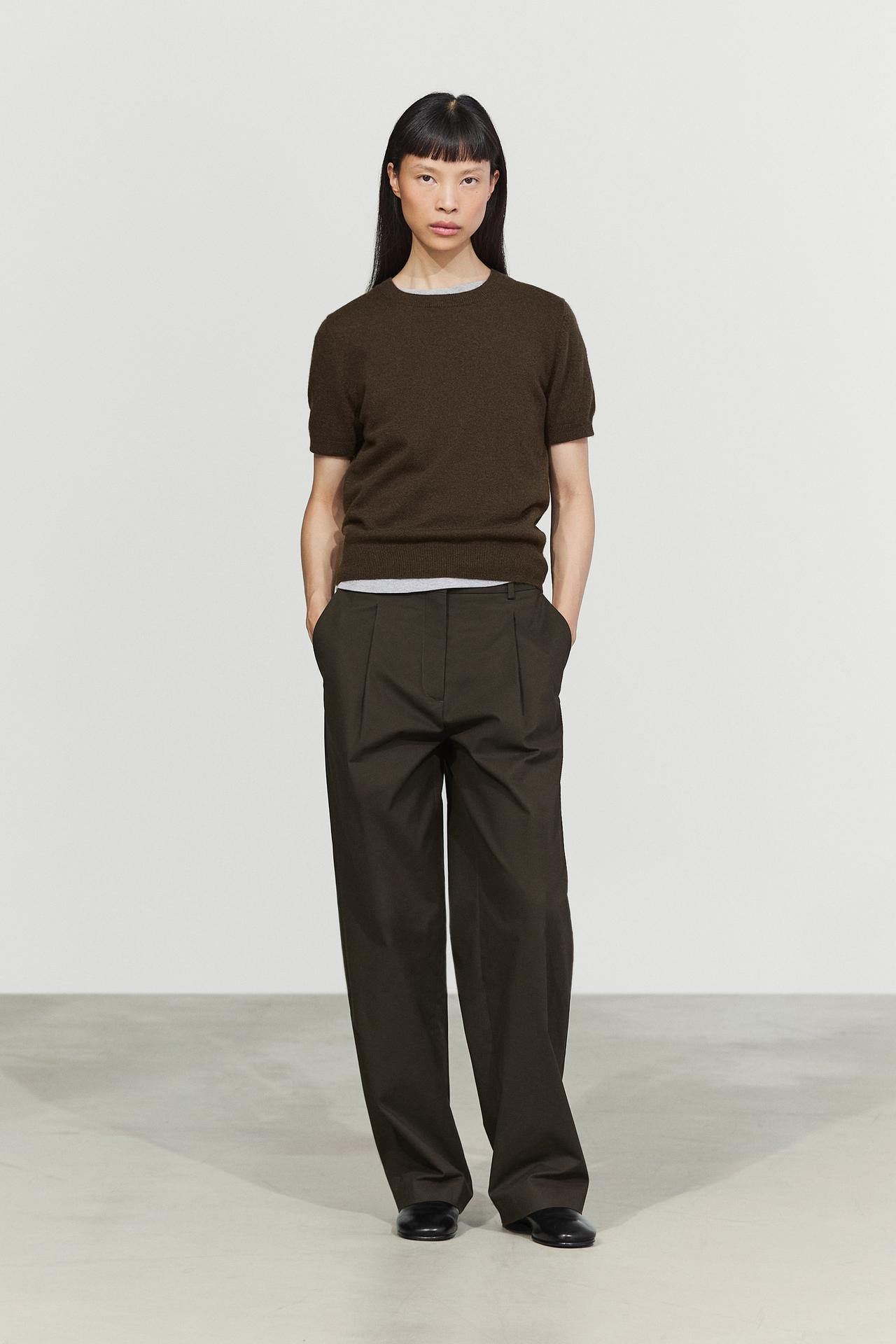 Knit 100% cashmere crew neck sweater — BROWN