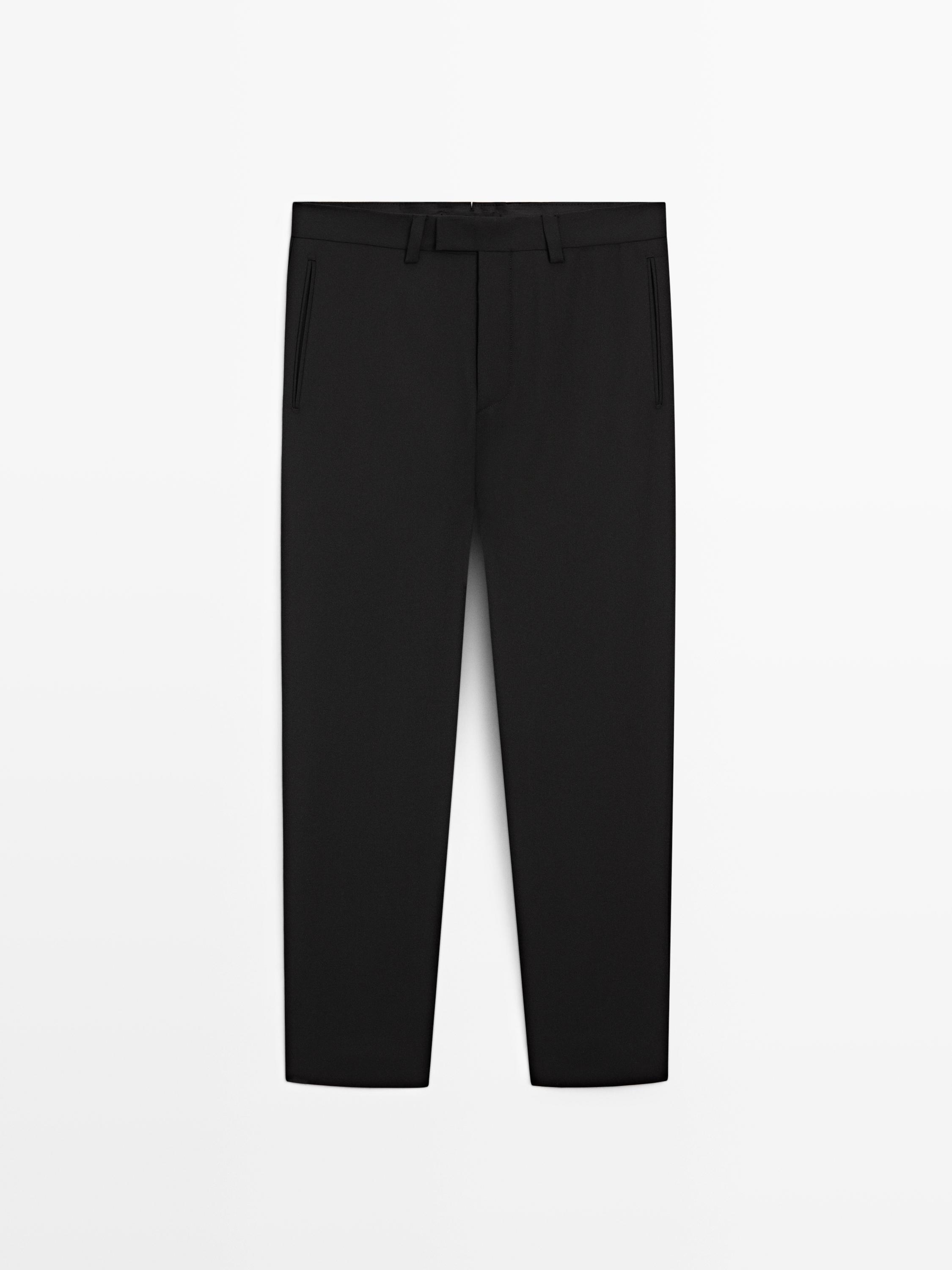 Tailored three-ply wool barrel fit trousers — BLACK