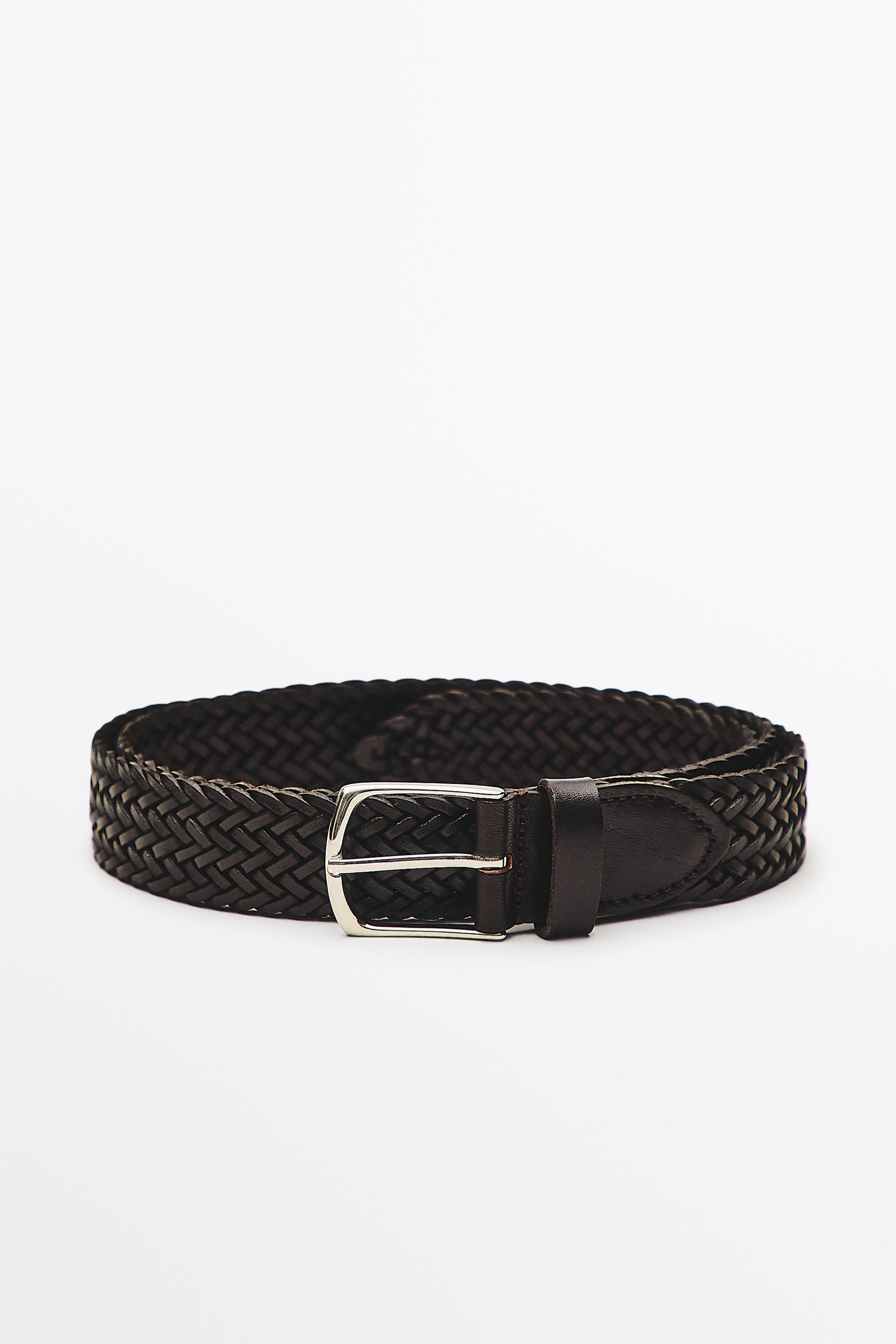 Braided nappa leather belt — BROWN