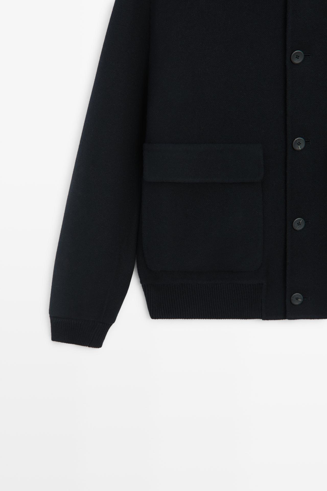 Wool blend pocket detail bomber jacket — DEEP BLUE