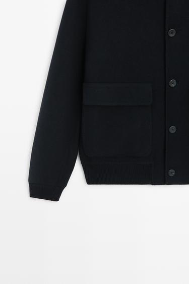 Wool blend pocket detail bomber jacket — DEEP BLUE 7
