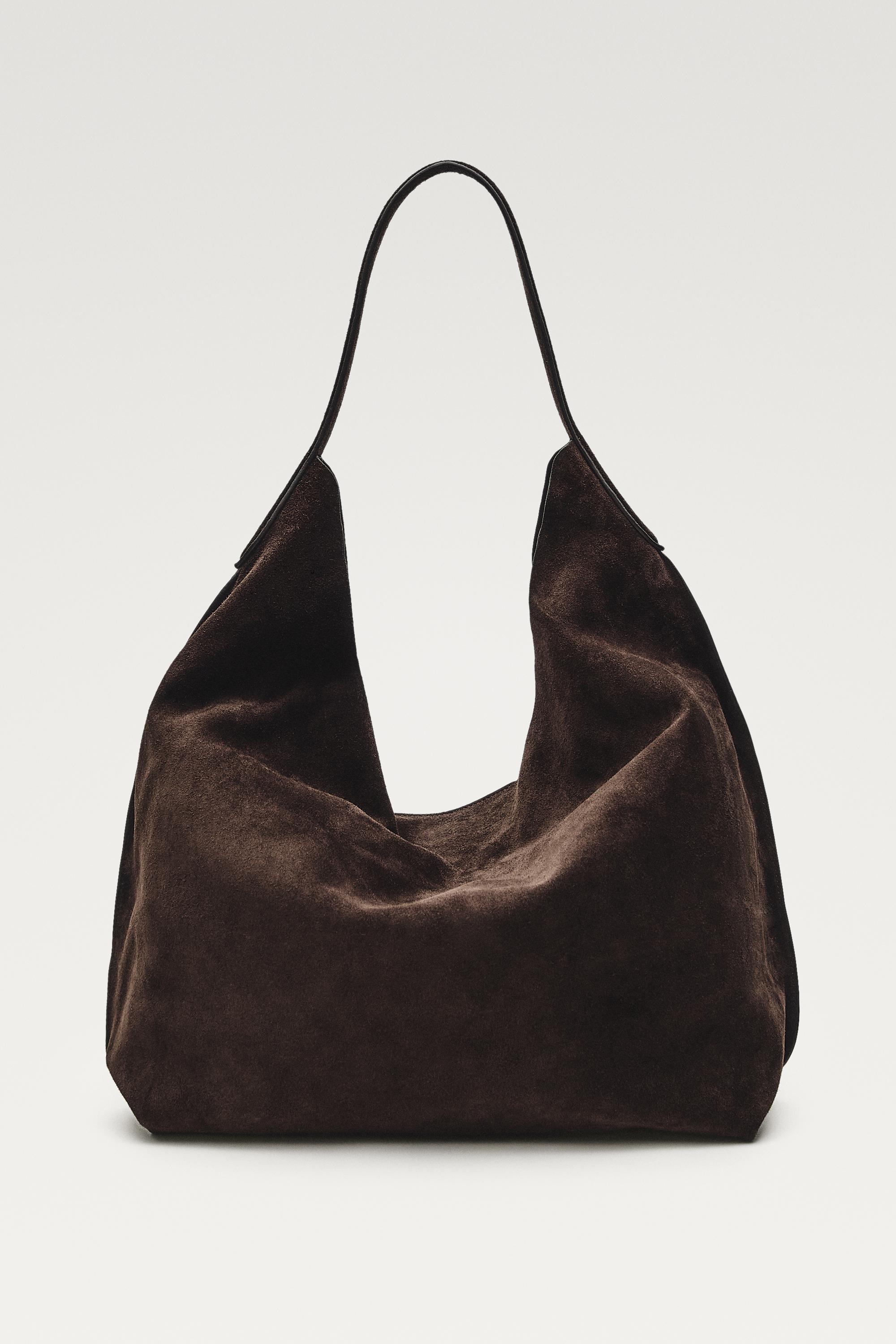 Maxi split suede leather shoulder bag — Chocolate