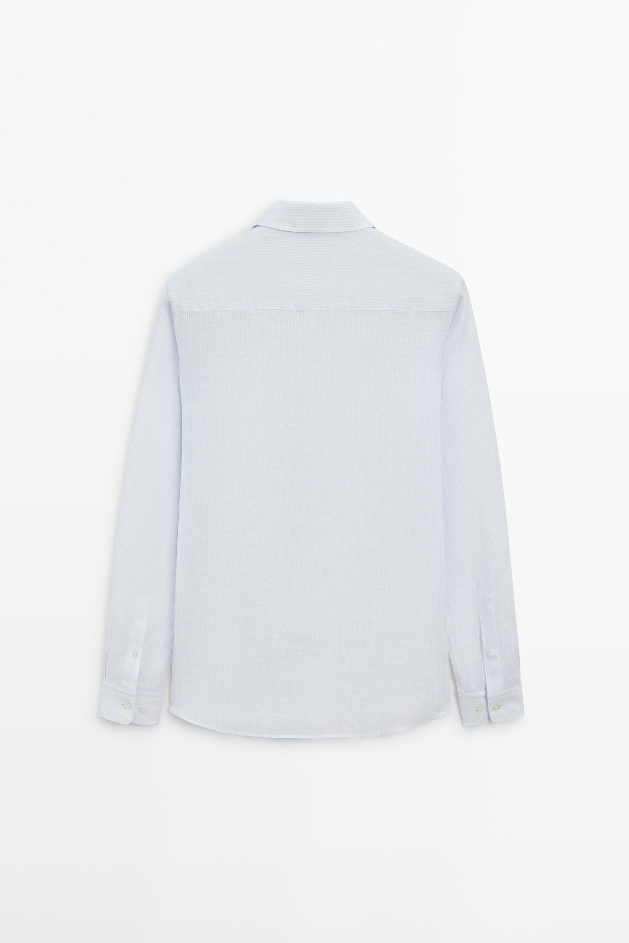 Striped slim fit linen shirt — Sky blue