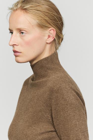 Wool-cashmere blend short sleeve knit sweater — BROWN MARL 8