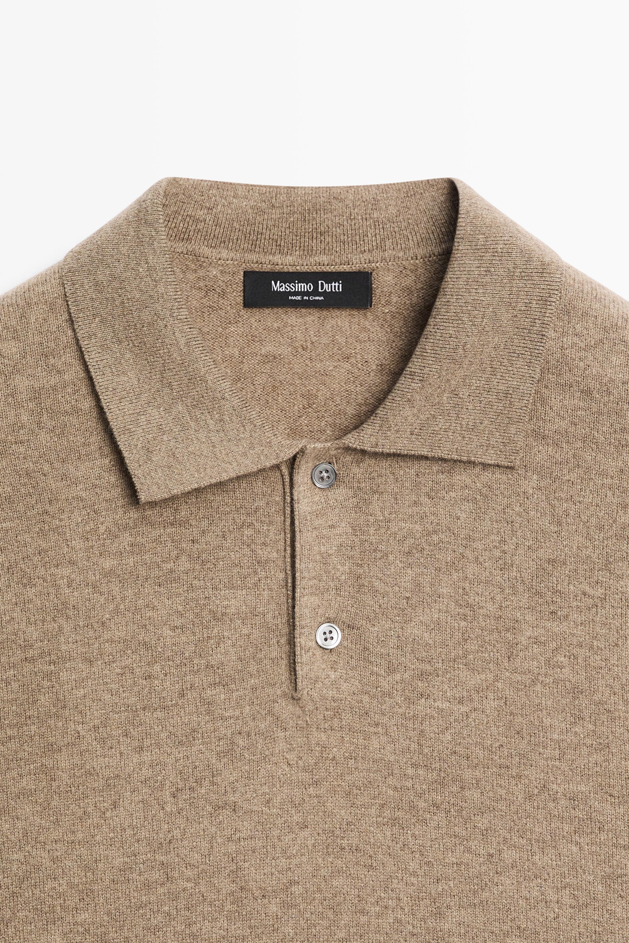 Wool blend knit polo sweater — KHAKI