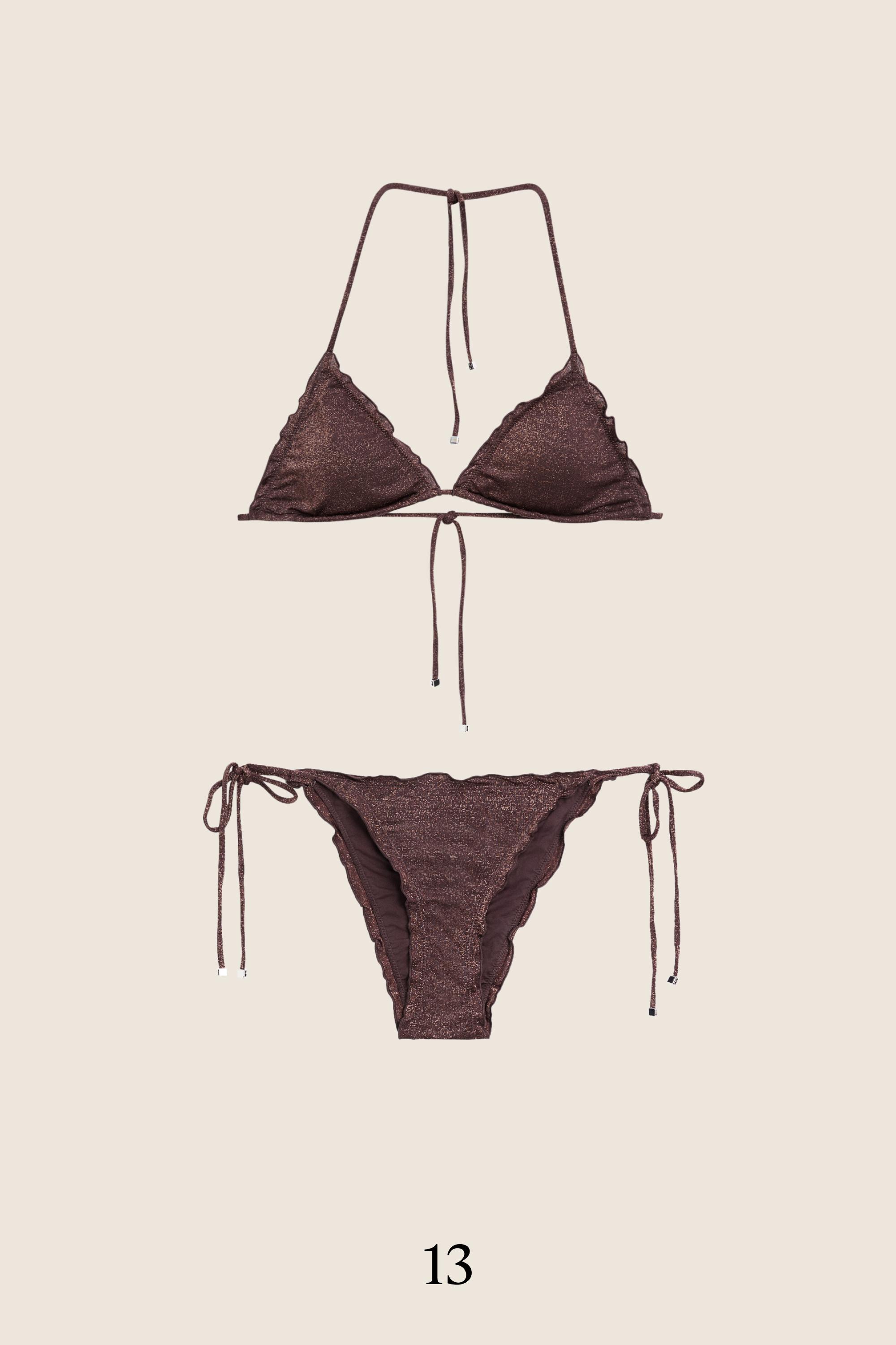 Shimmery ruffled bikini top — BROWN