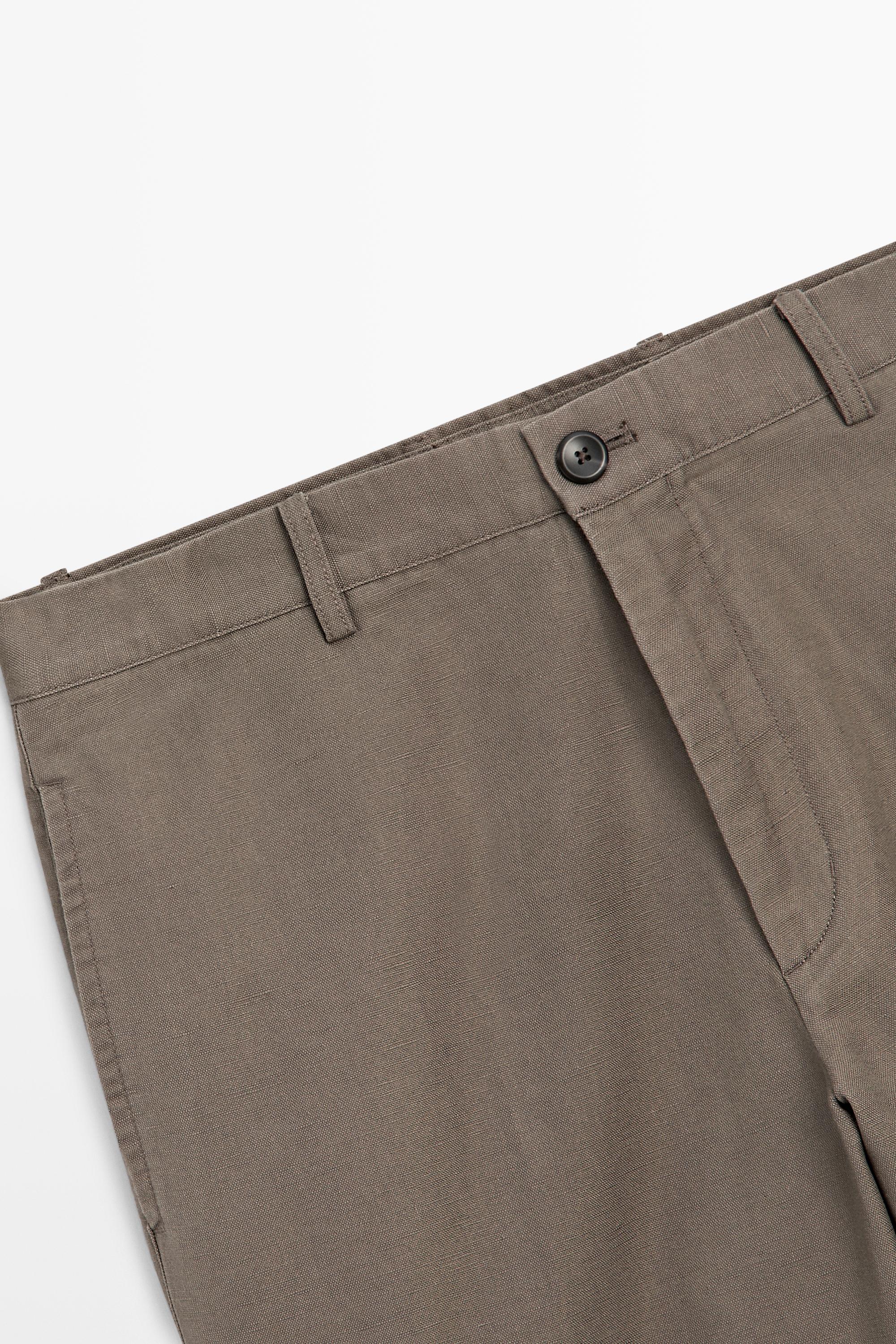 Cotton and linen tapered fit trousers — MOLE BROWN