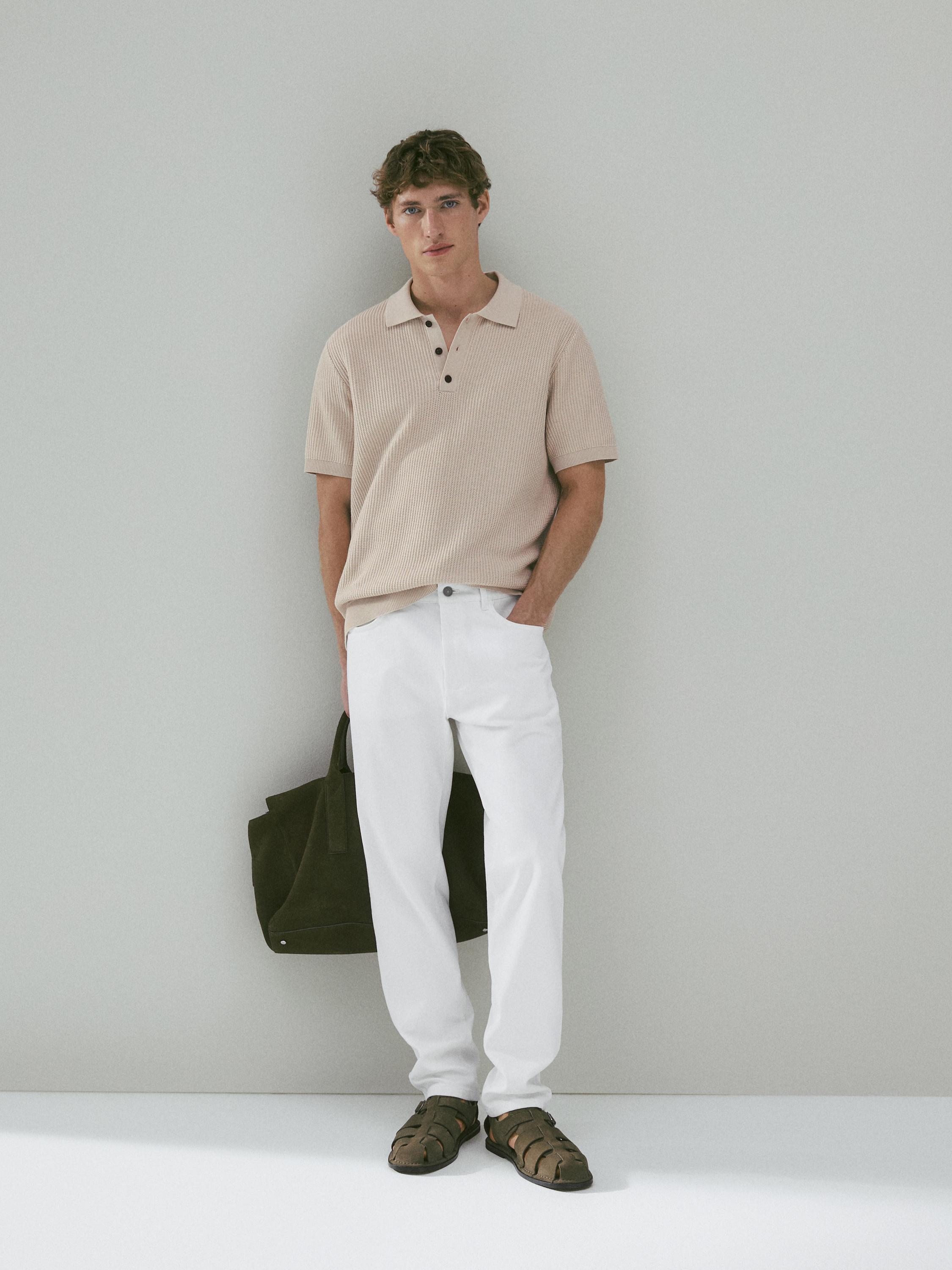 100% cotton textured knit polo shirt