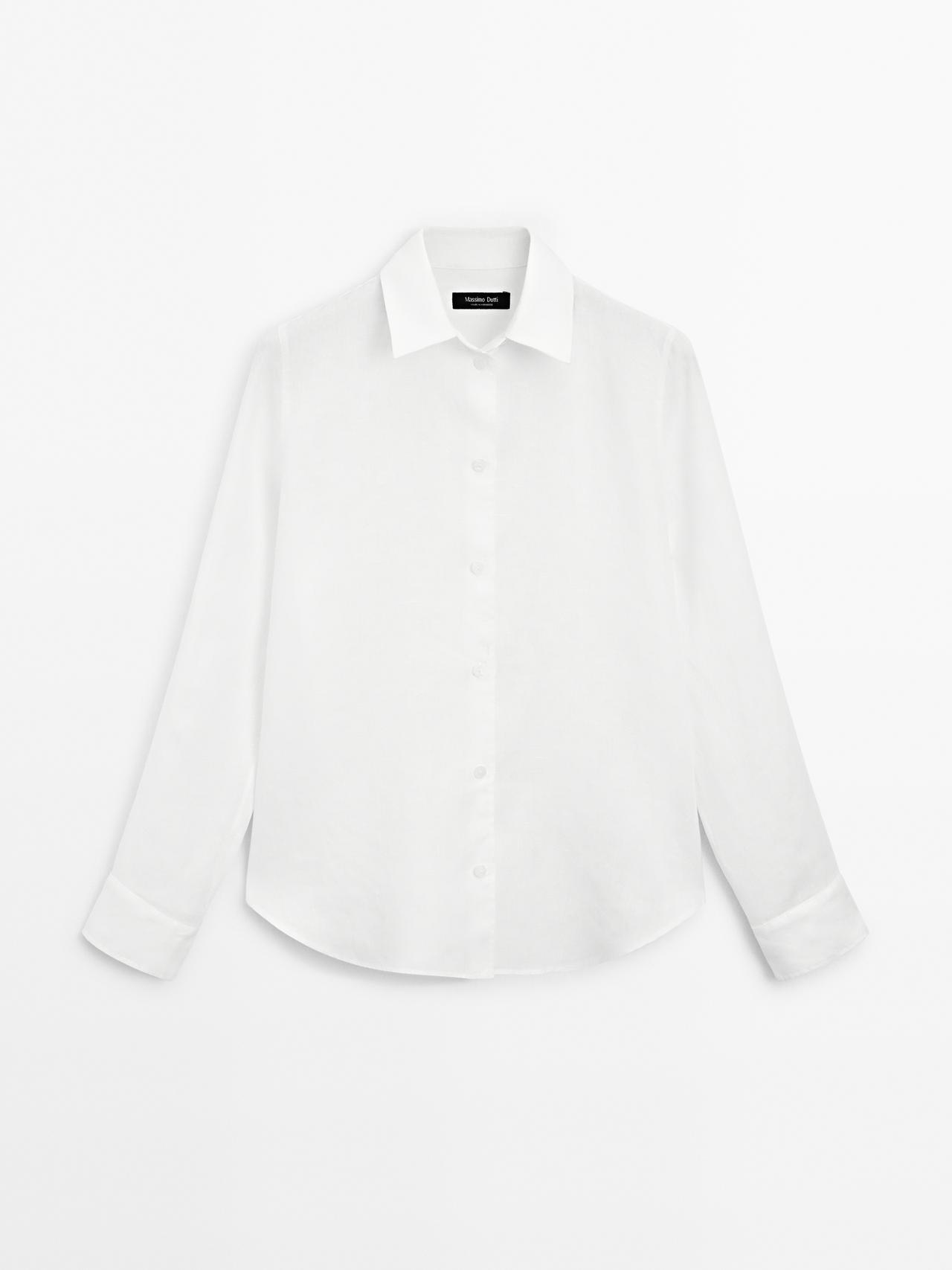 Massimo Dutti - Dame - Skjorte I 100 % Hør Med Blødt Fald - Hvid - 34