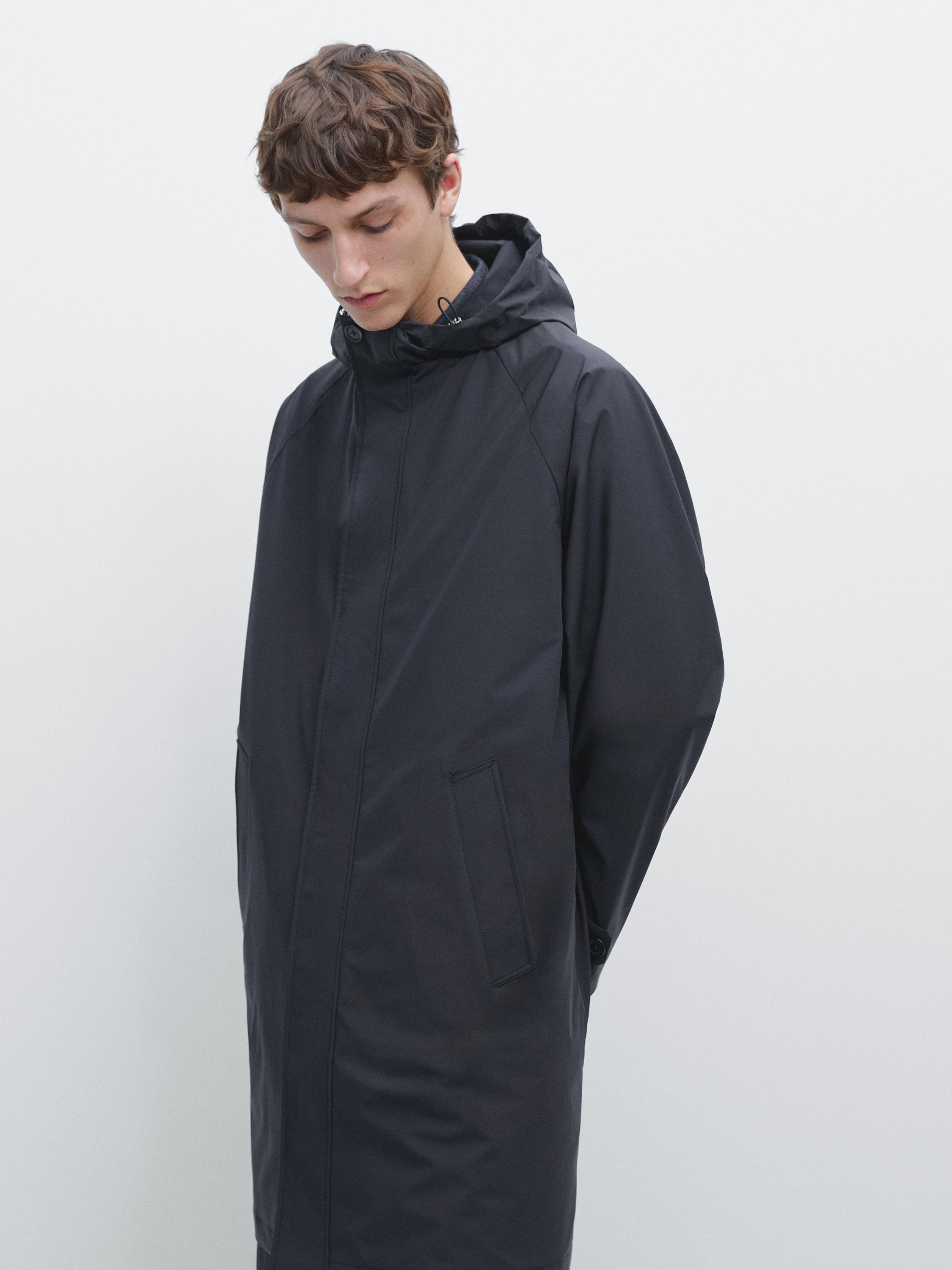 Long hooded parka — NAVY BLUE