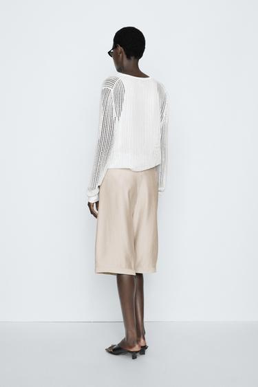 Cutwork knit button-up sweater - STUDIO — WHITE 5