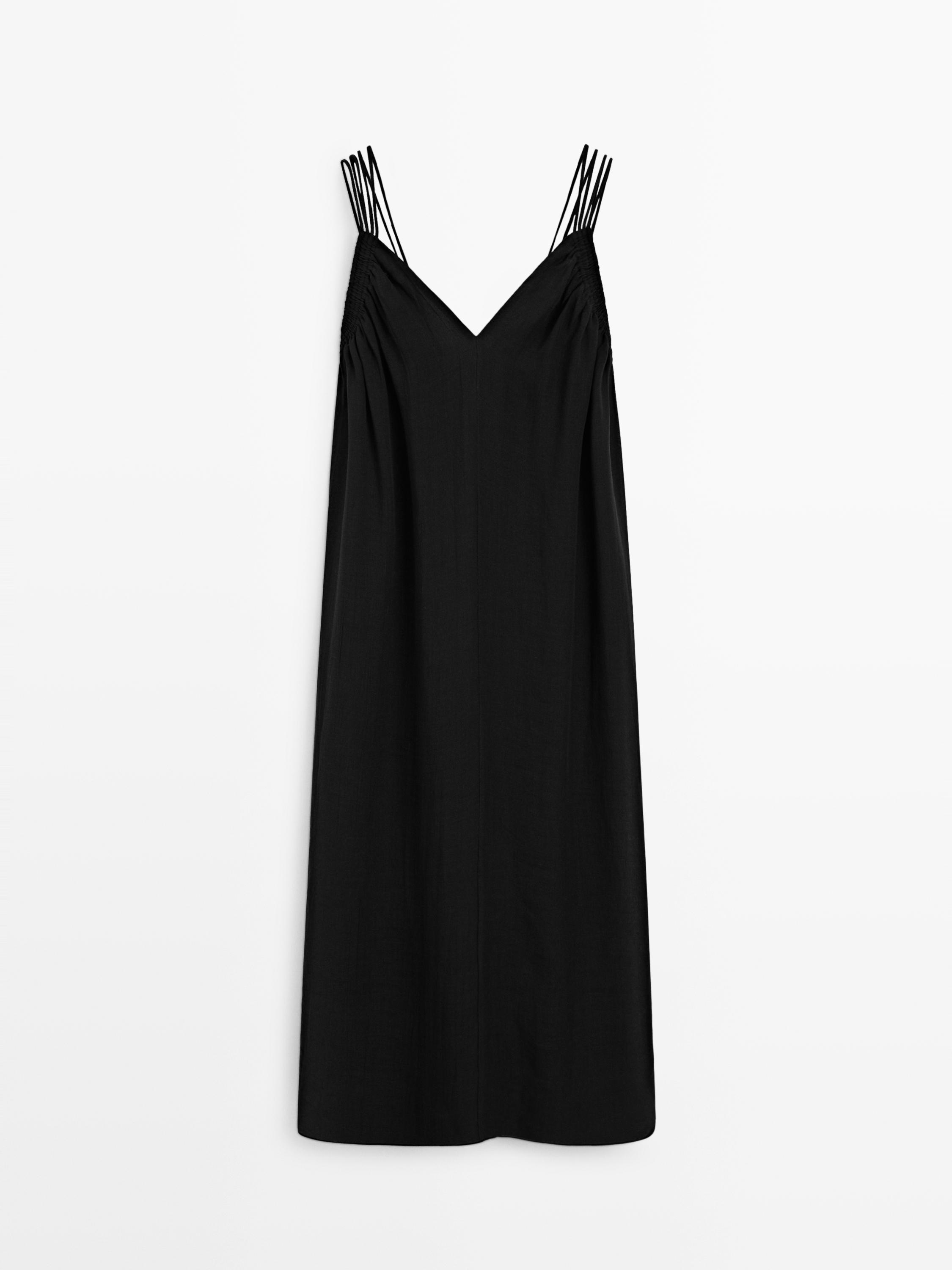 Robe midi à bretelles en ramie